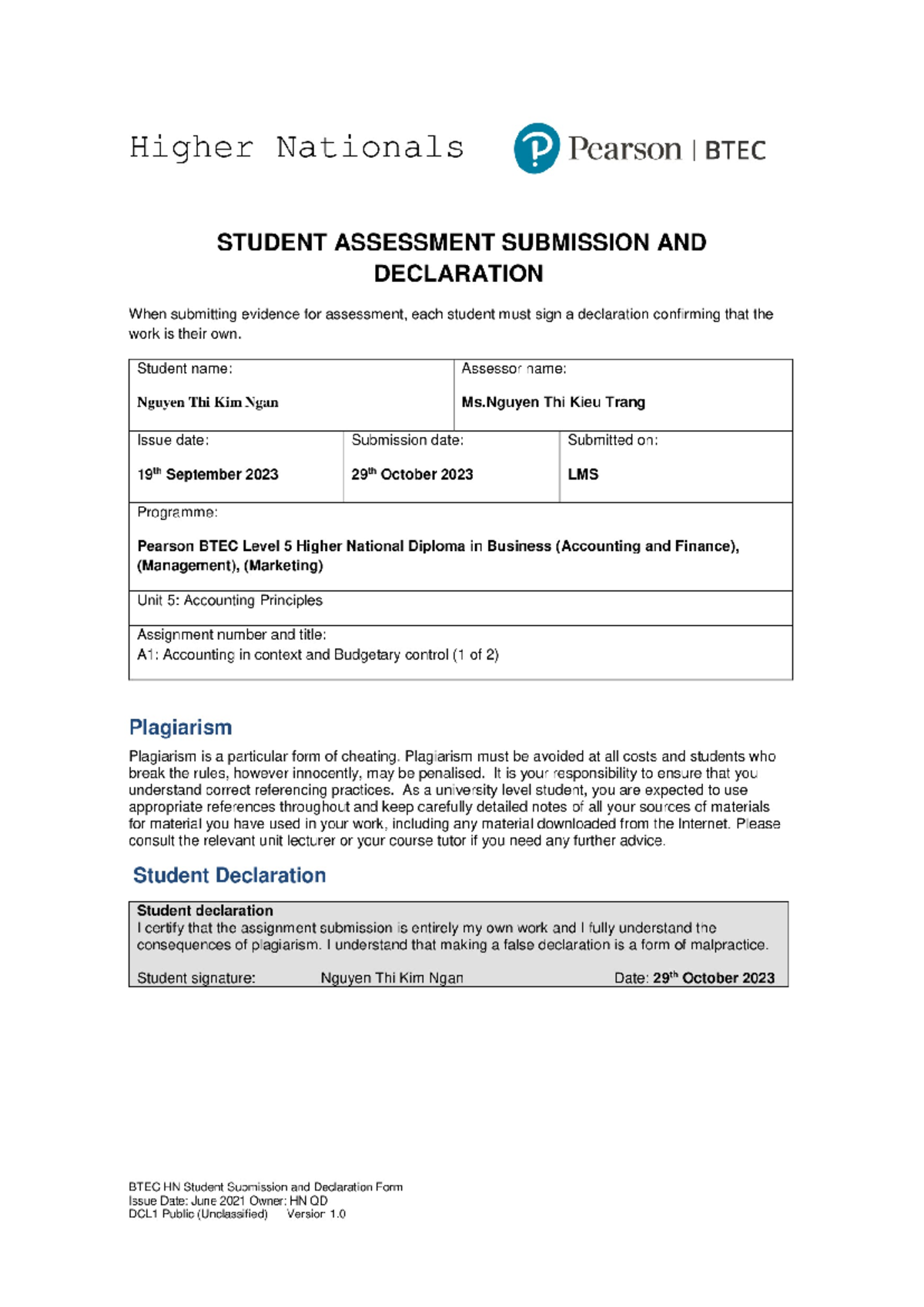 AP - A1 Report - TABLE OF CONTENTS - Studocu