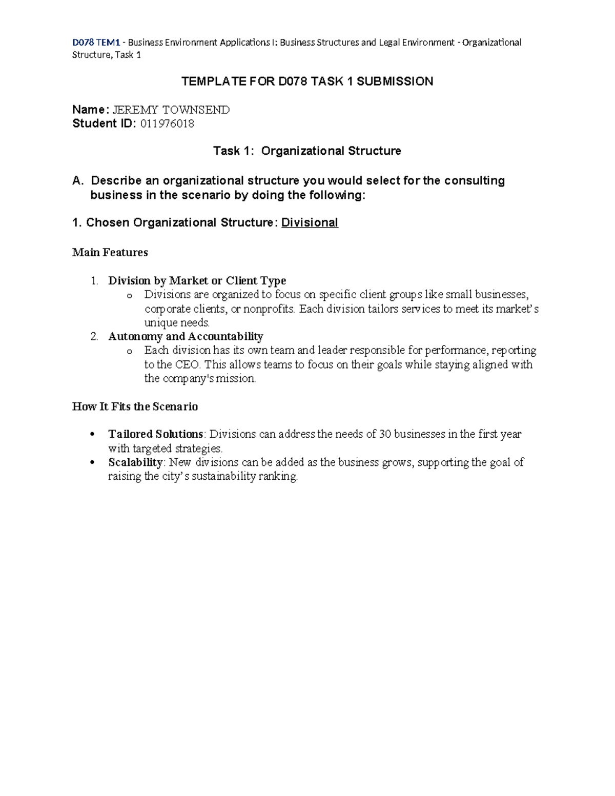 D078 - Task 1 Template - Task 1 - D078 TEM1 - Business Environment ...