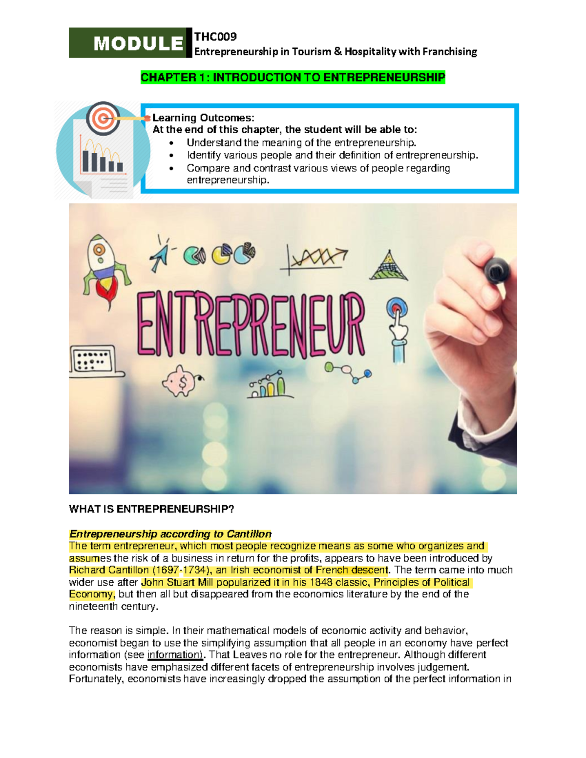 Chapter 1 Introduction TO Entrepreneurship - MODULE Entrepreneurship in ...