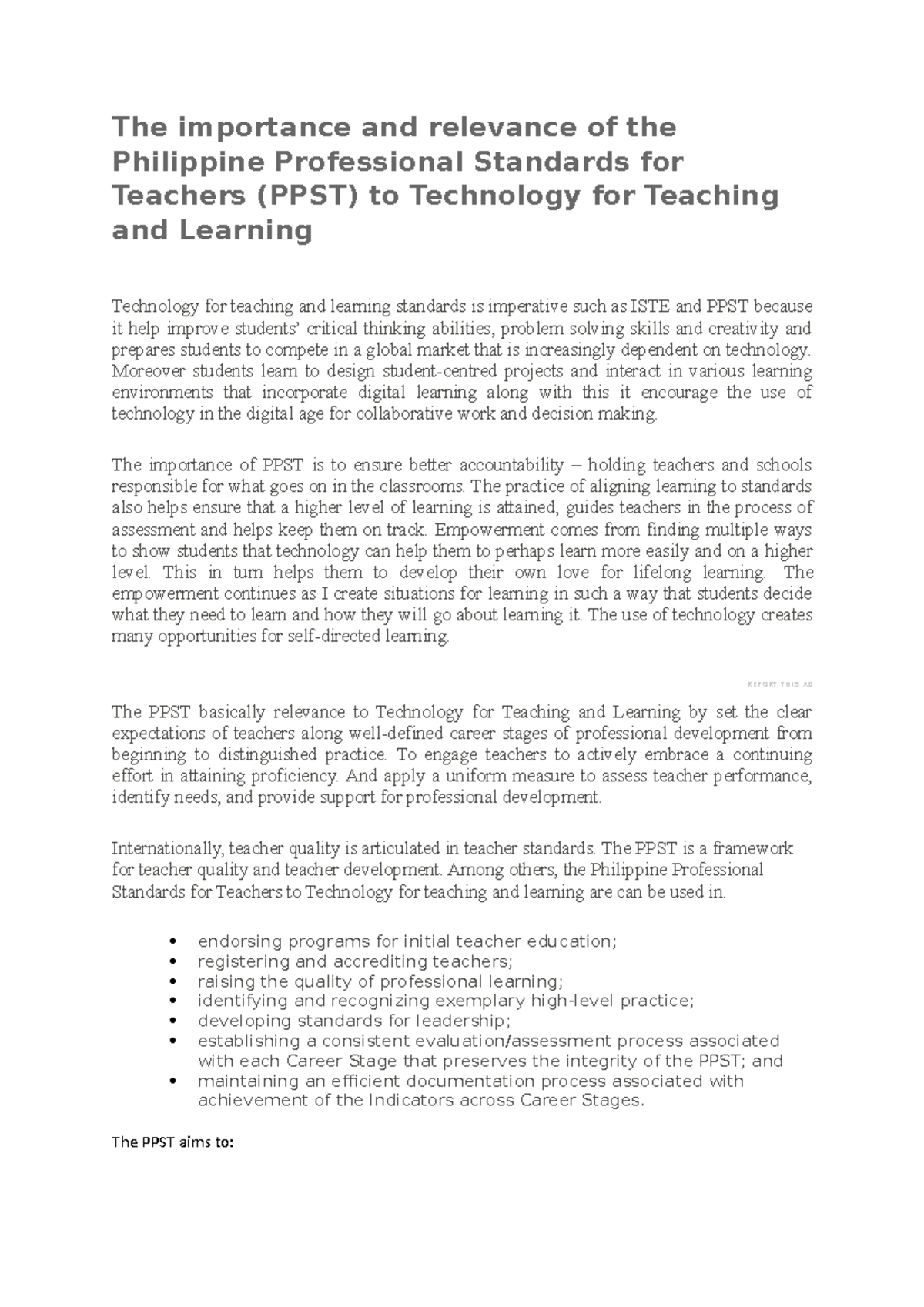 PPST - Relevance of Philippine Professional Standards for Teachers ...