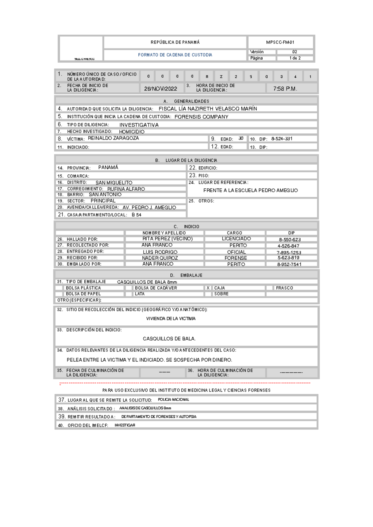 Formato de Cadena de Custodia - MPSCC-FM - Apuntes Versión 02 - Document Preview