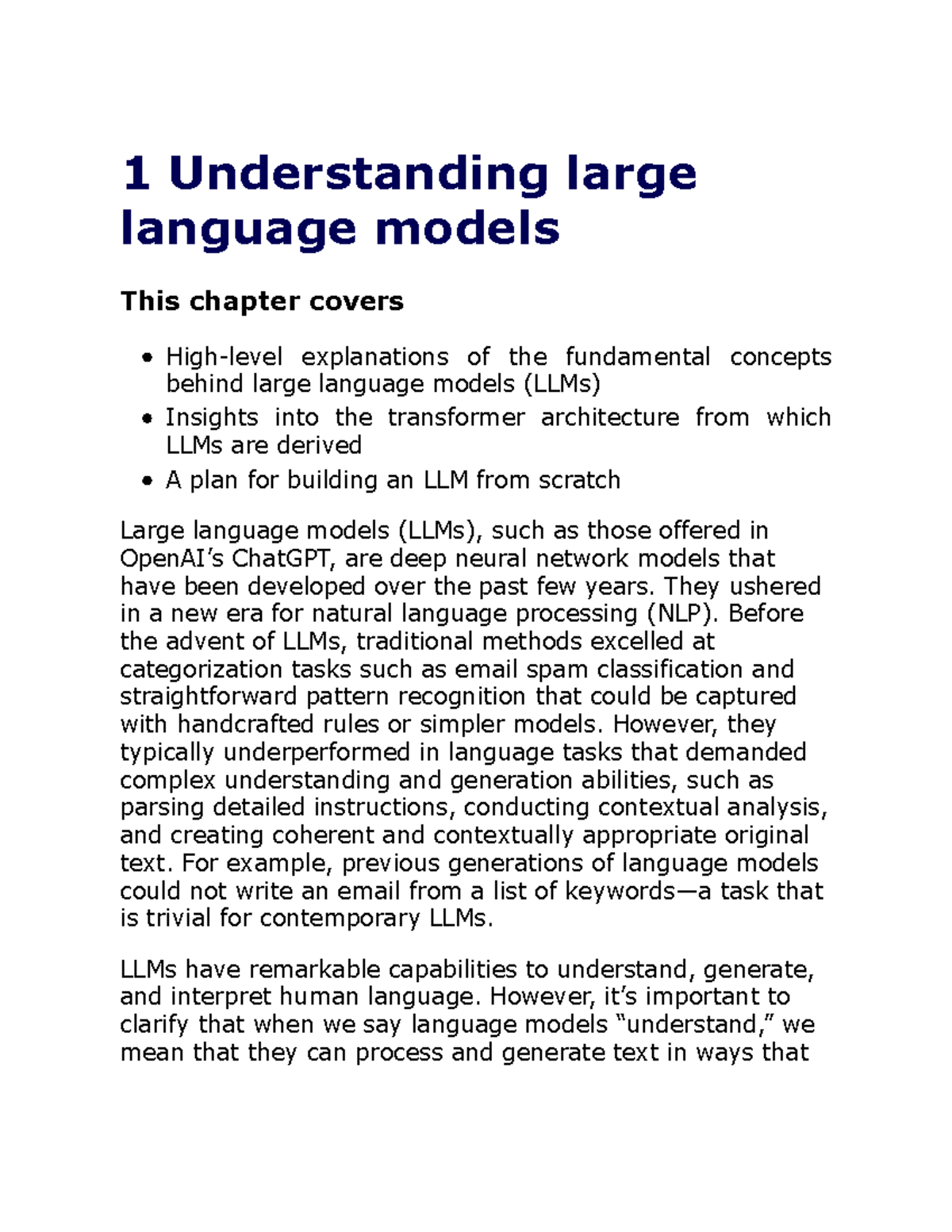 1.1 Understanding Large Language Models (LLMs) - Chapter Overview - Studocu