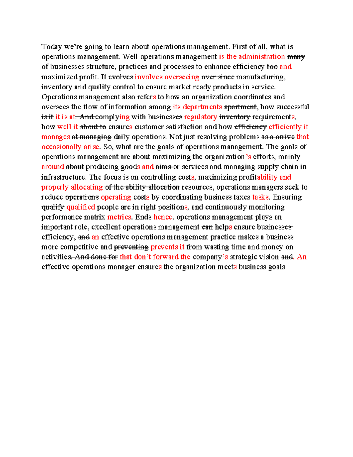 Operations Management Overview: Key Concepts and Goals - Studocu