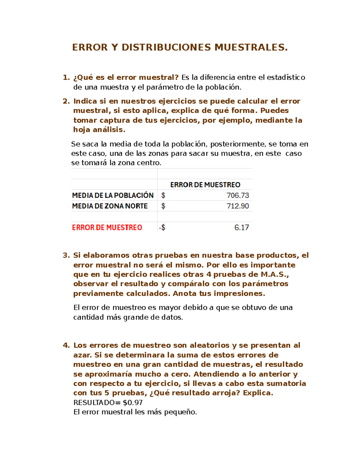 Errores y Distribuciones Muestrales: Análisis de Muestras y Resultados ...