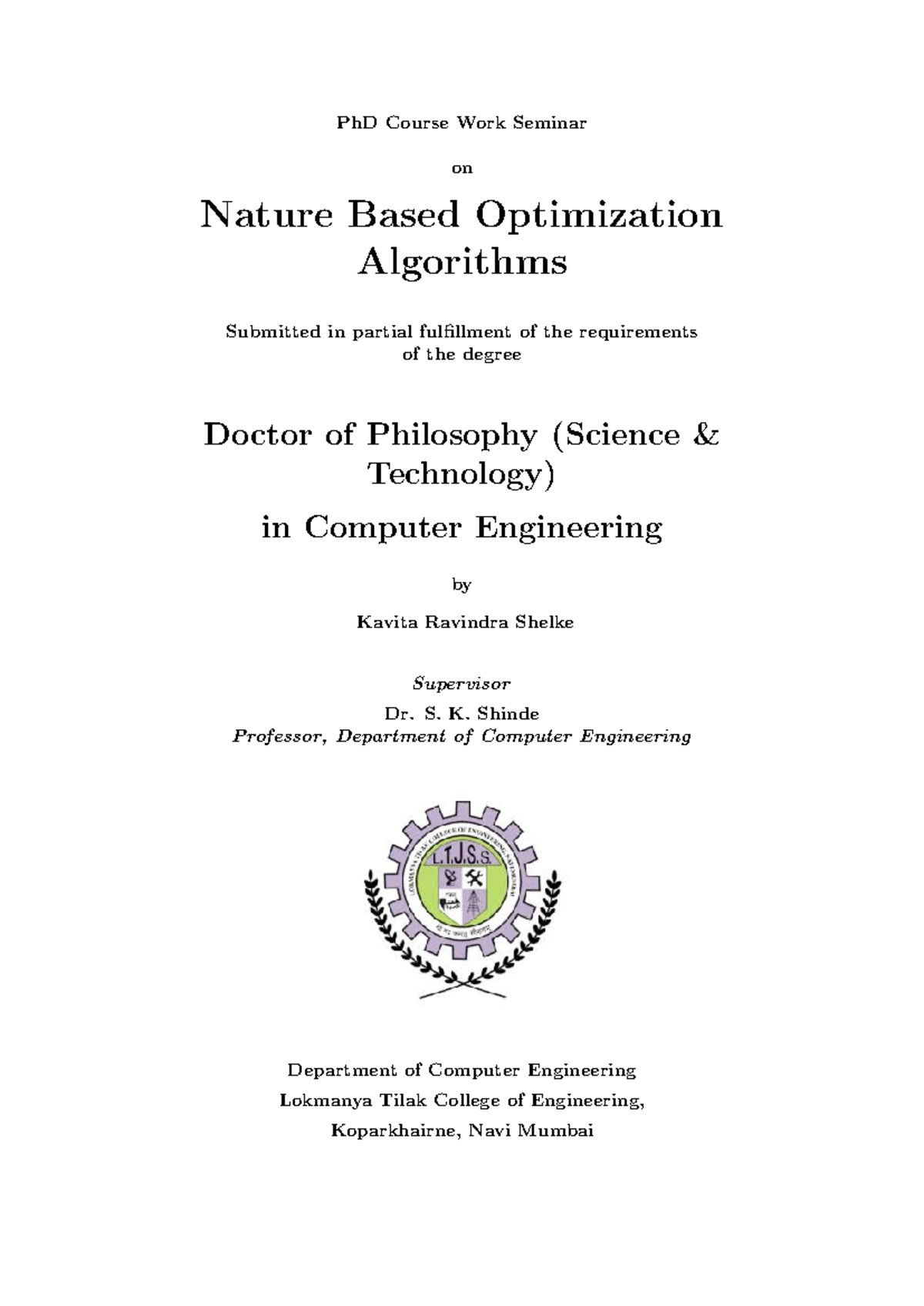 Special Topic Seminar (16) - PhD Course Work Seminar on Nature Based ...