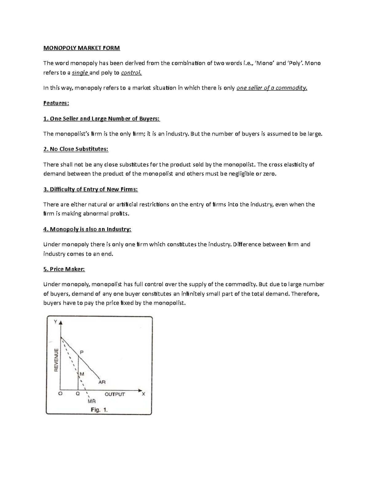 Monopoly Market FORM - Lecture Notes on Market Dynamics - Studocu