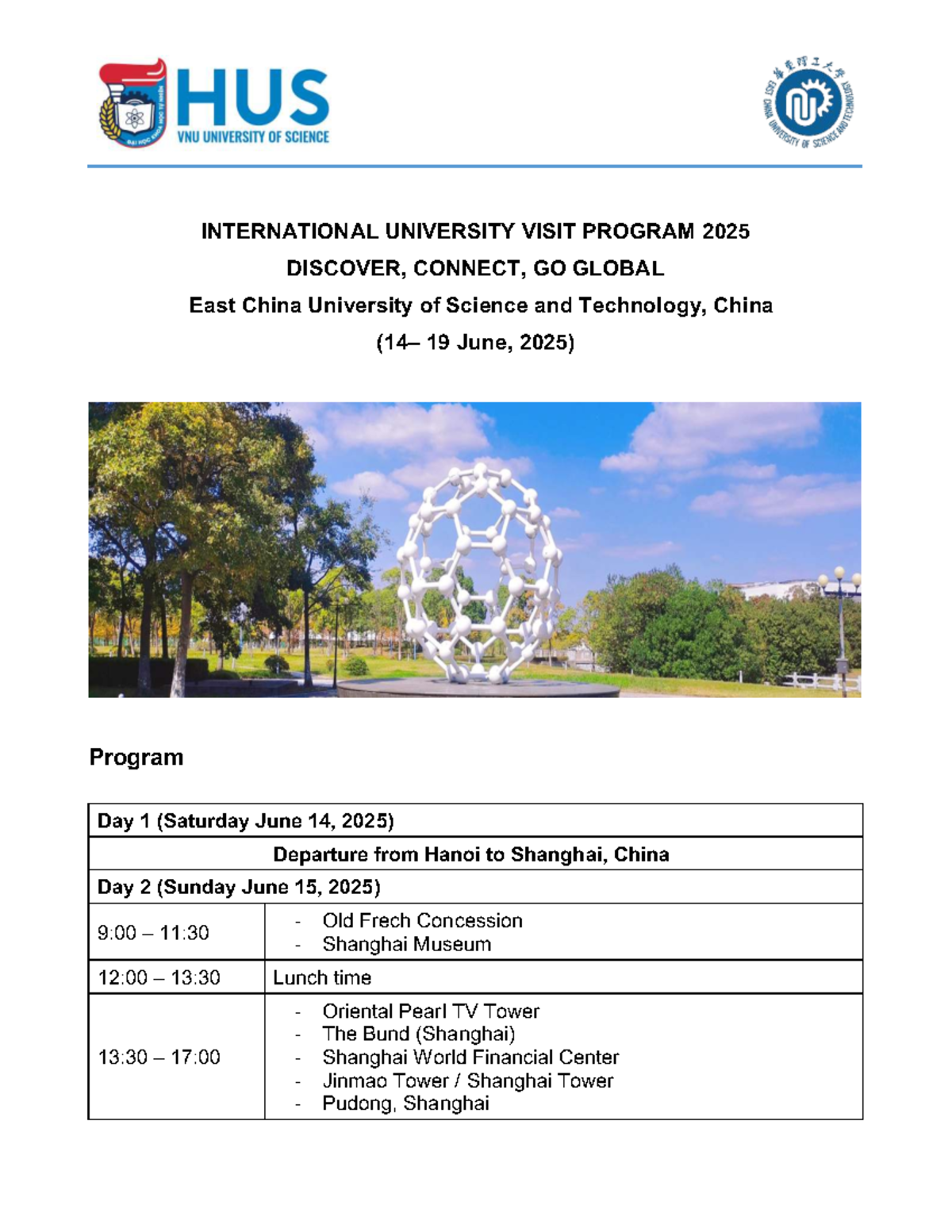 Ecust Program 2025: International University Visit Itinerary - Studocu