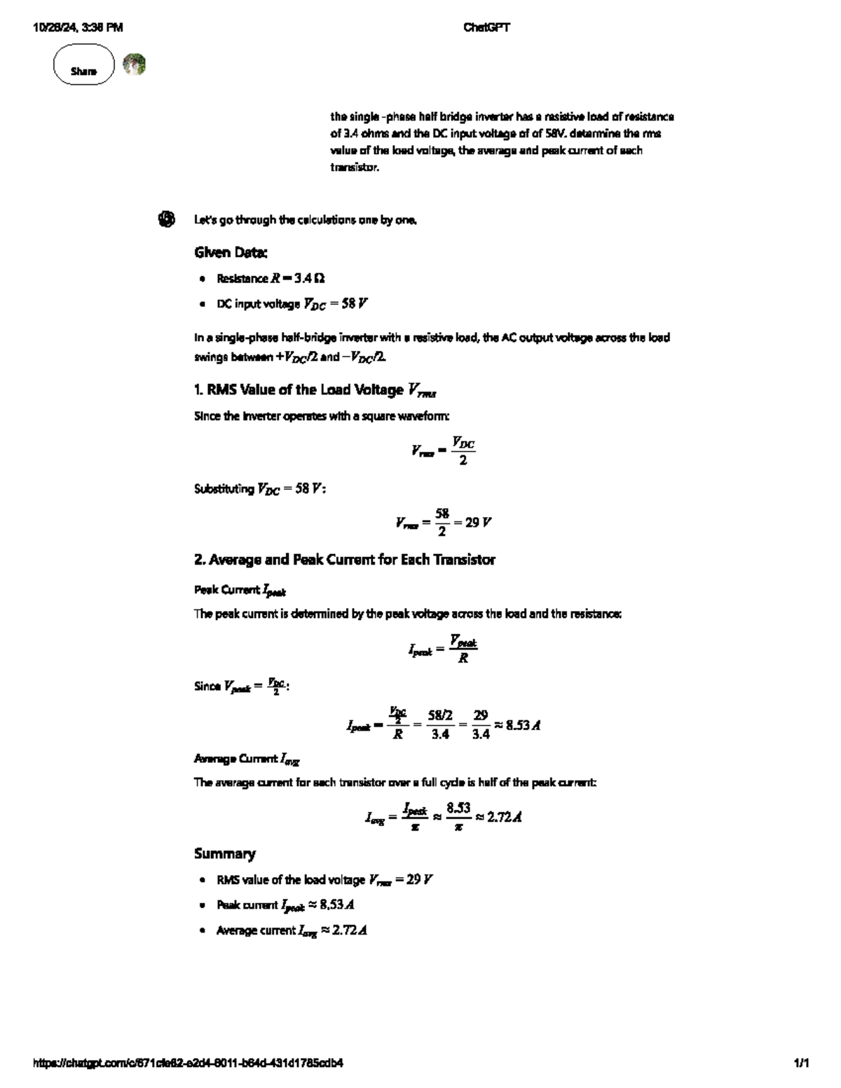 Single Phase Half Bridge Inverter Analysis (Course Code: EE101) - Studocu