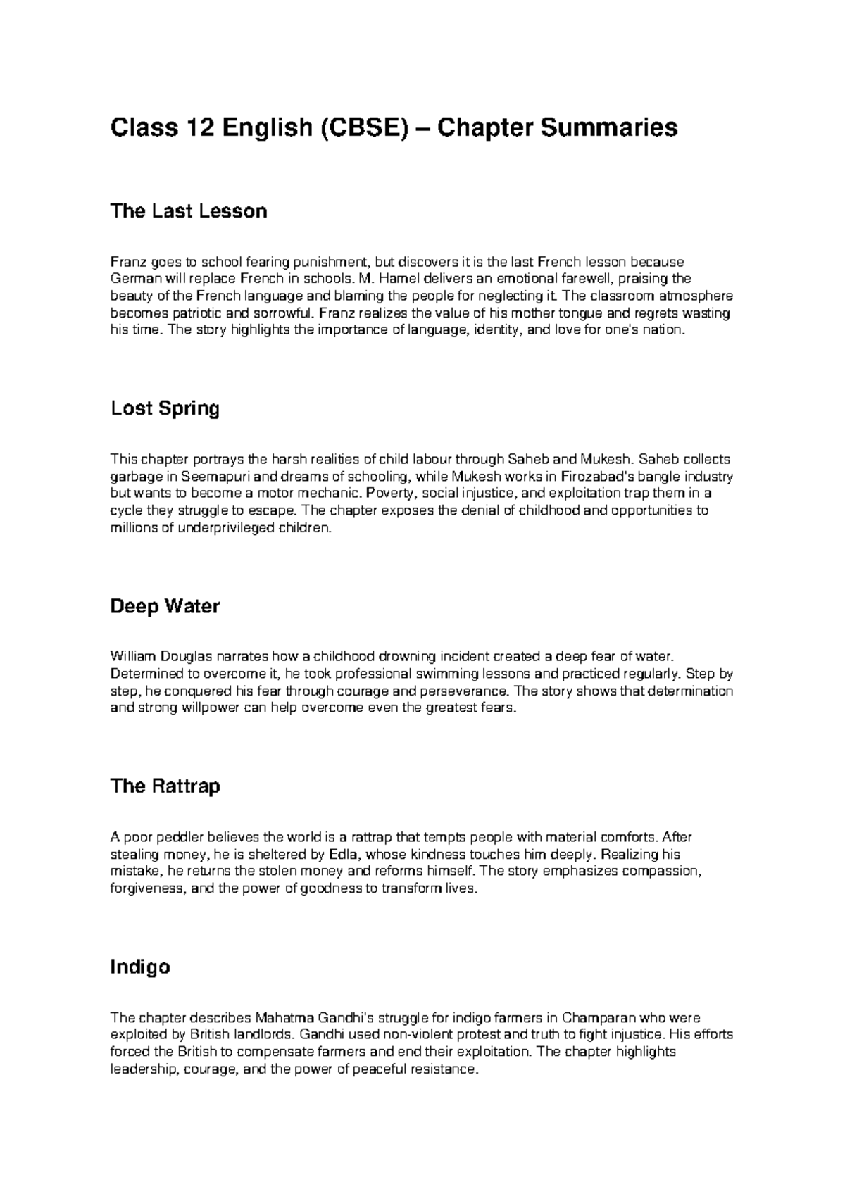 Class 12 English (CBSE) Chapter Summaries: Key Insights and Themes ...