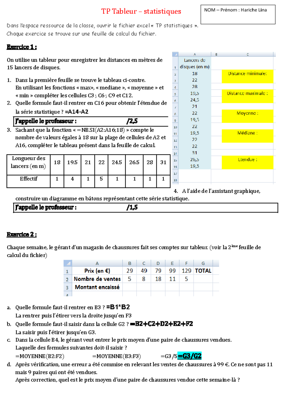TP2 Statistiques : Exercice sur Tableur et Analyse de Données - Studocu