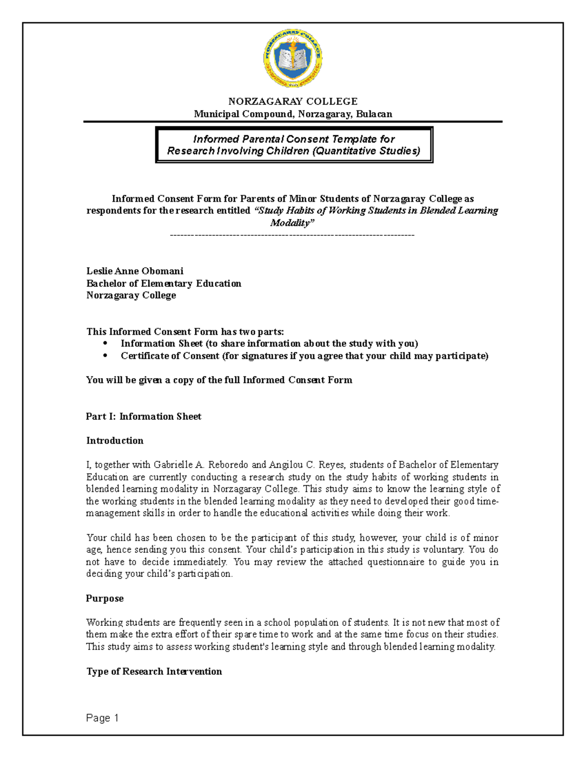 Informed Consent Form In Tagalog