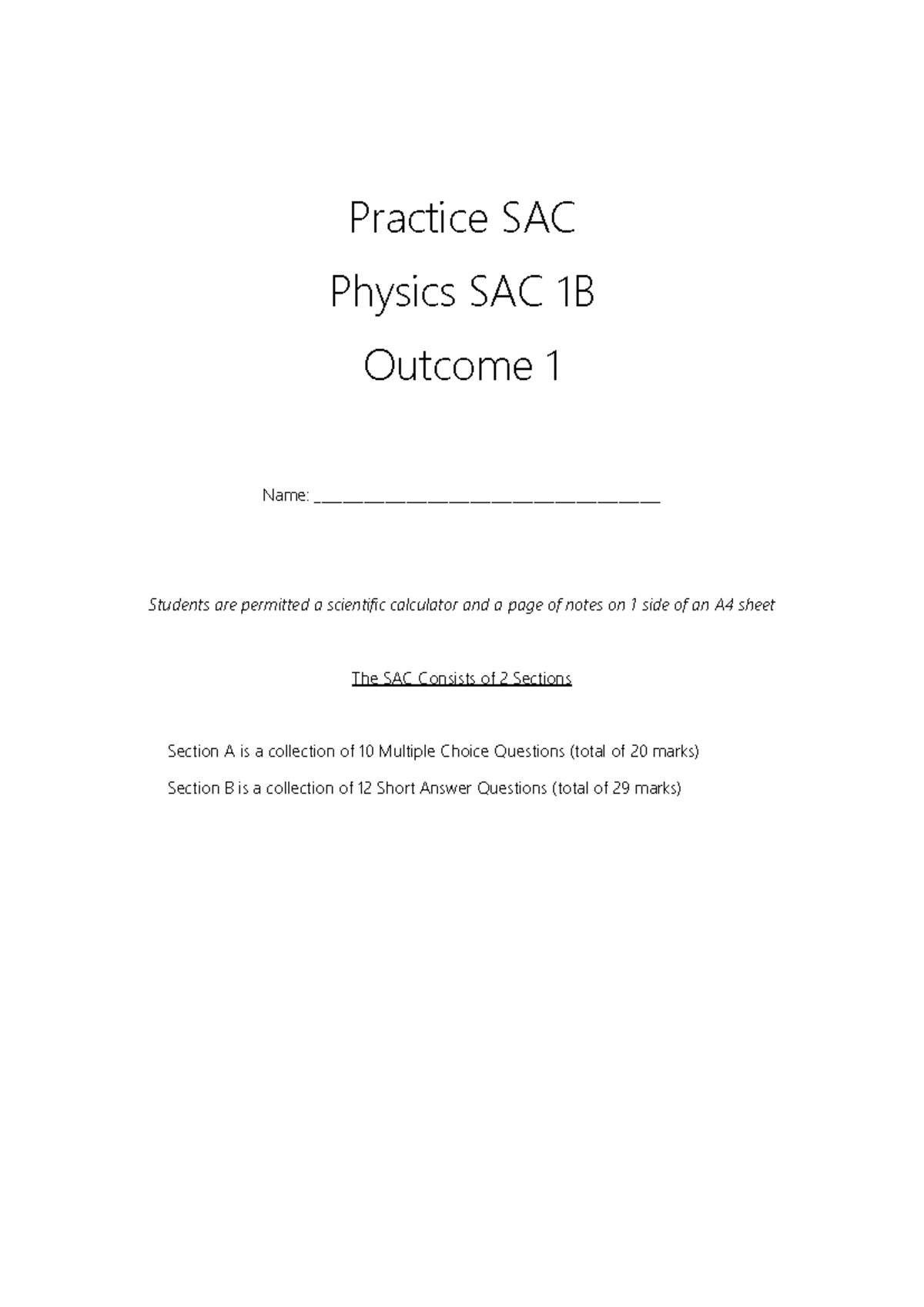 U3 O1 (B) Practice Solutions for Physics SAC 1B Exam Preparation - Studocu