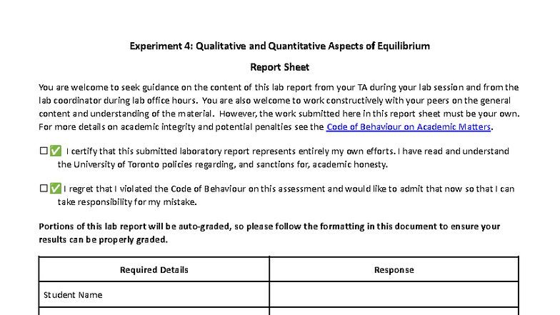CHM135 Lab 4: Equilibrium & Ascorbic Acid Titration Report Sheet - Studocu