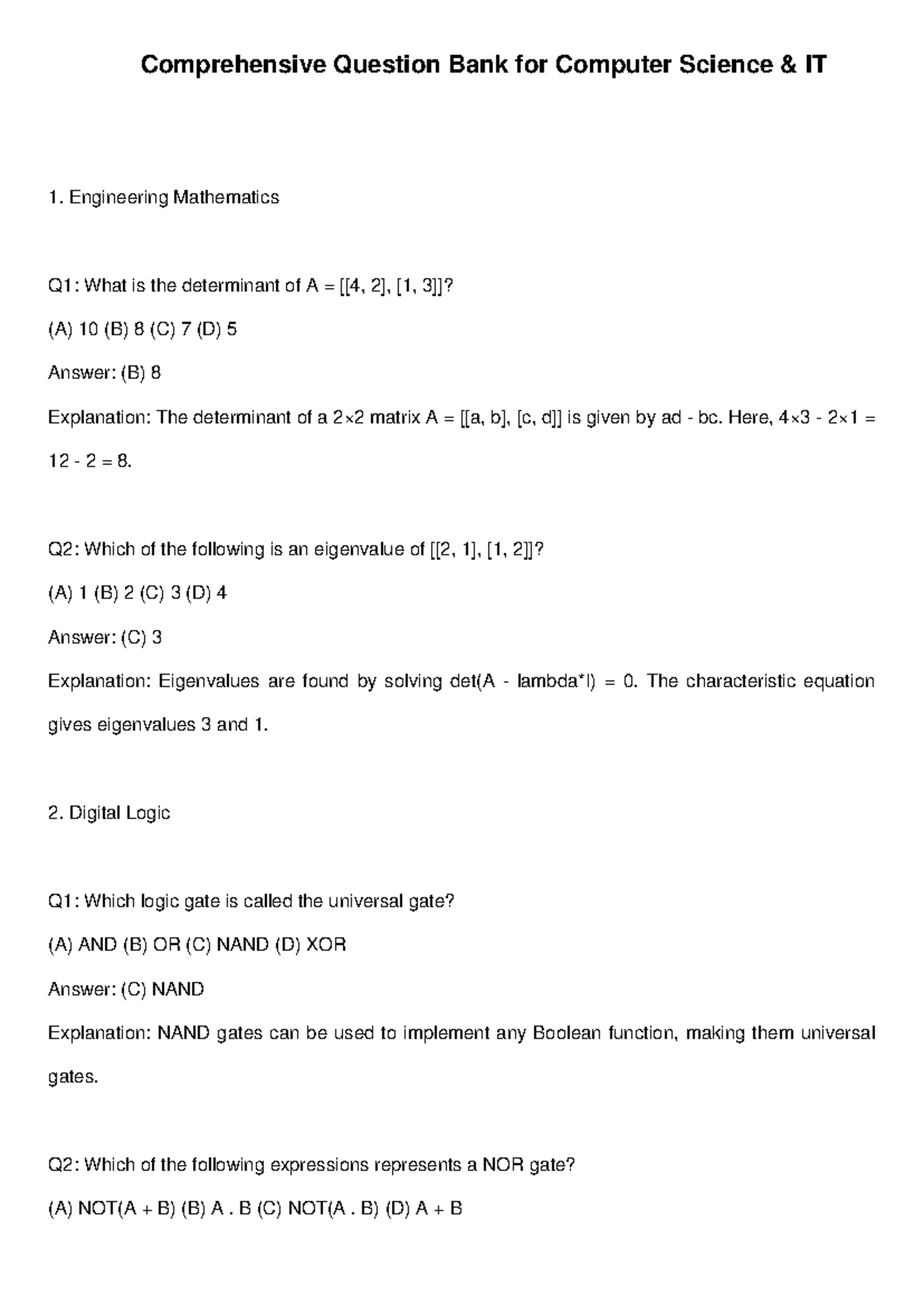 CS IT Comprehensive Question Bank for Engineering Mathematics & Logic ...