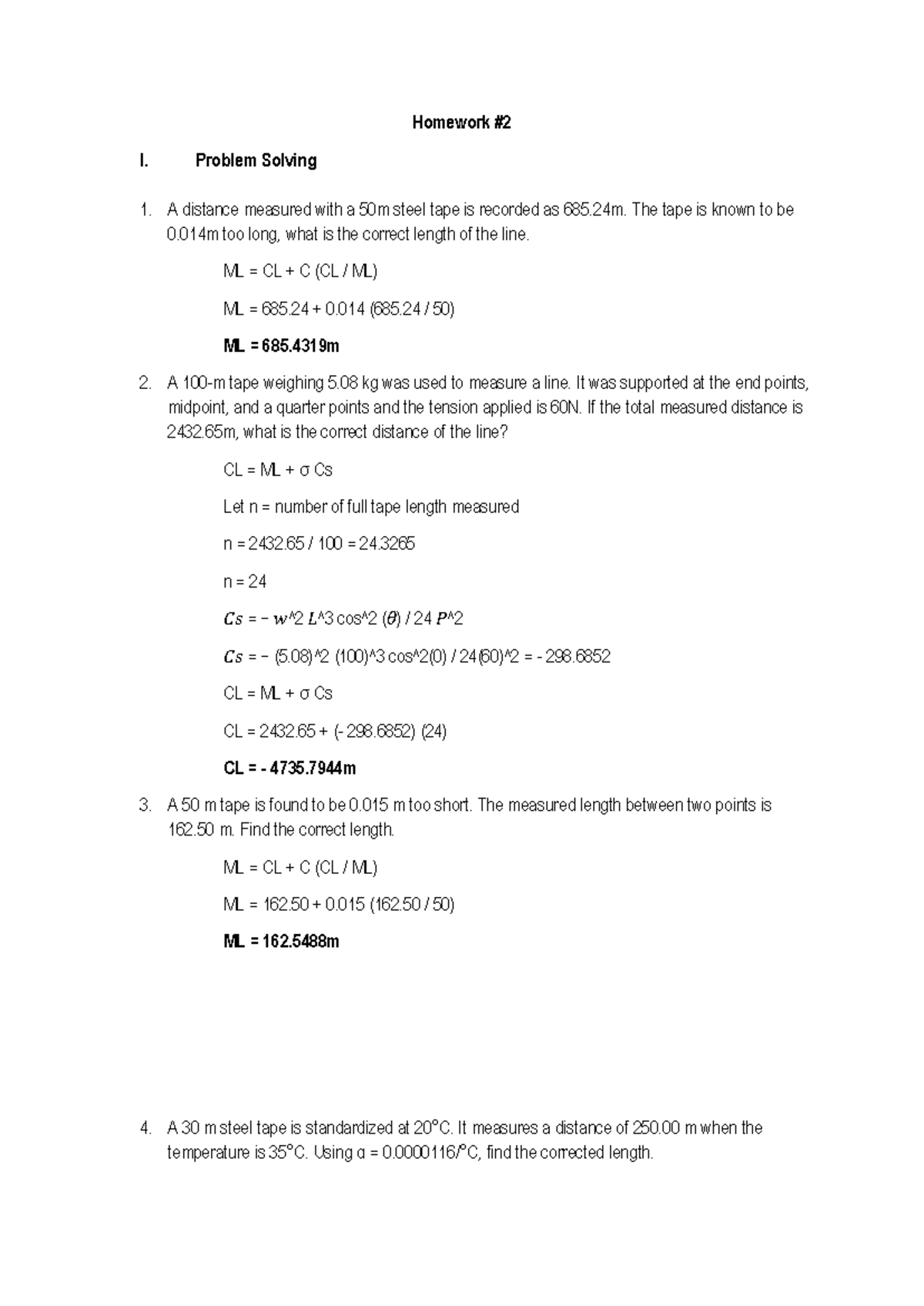 Surveying Homework 2: Problem Solving & Corrections - Studocu