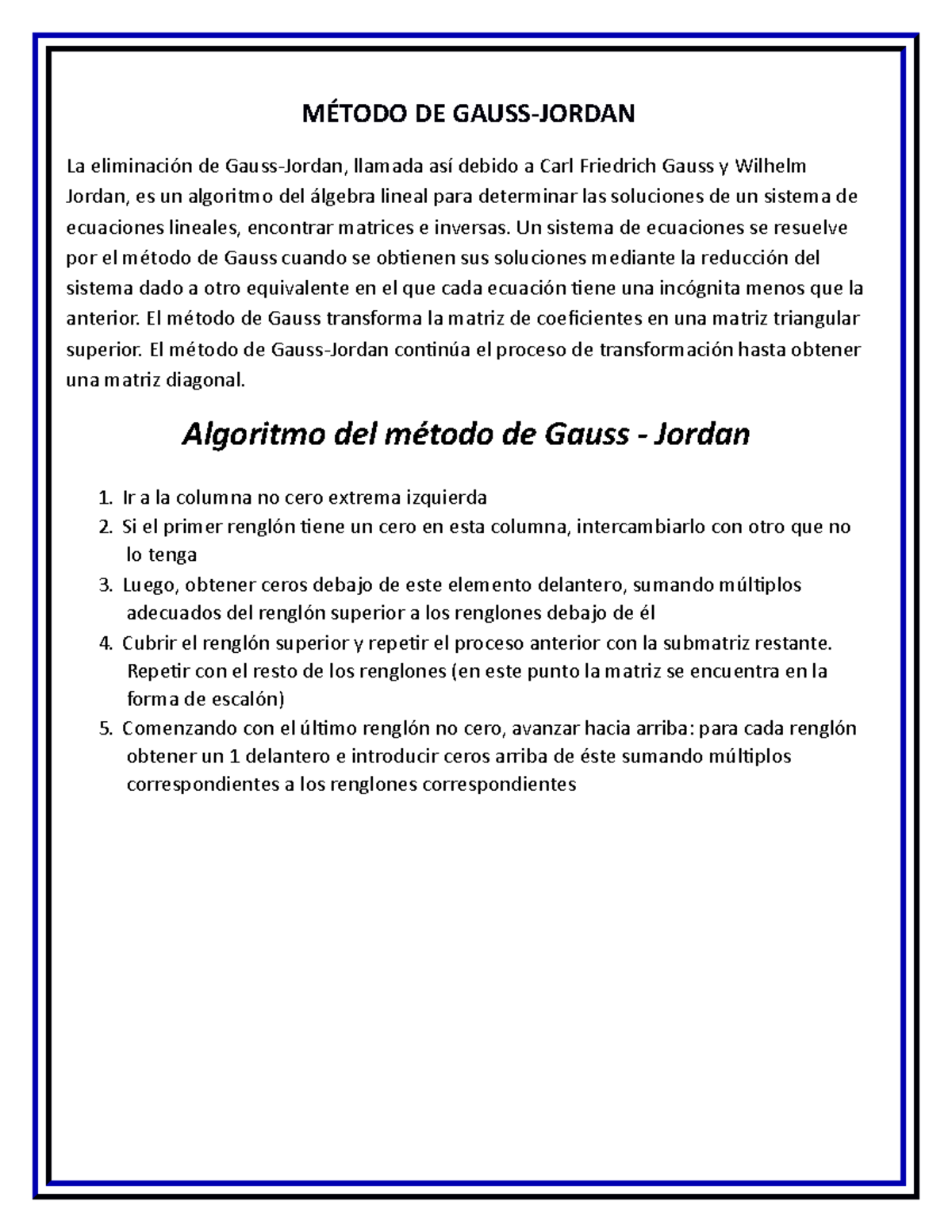 Método de Gauss-Jordan en C - Solución de Sistemas de Ecuaciones - Studocu