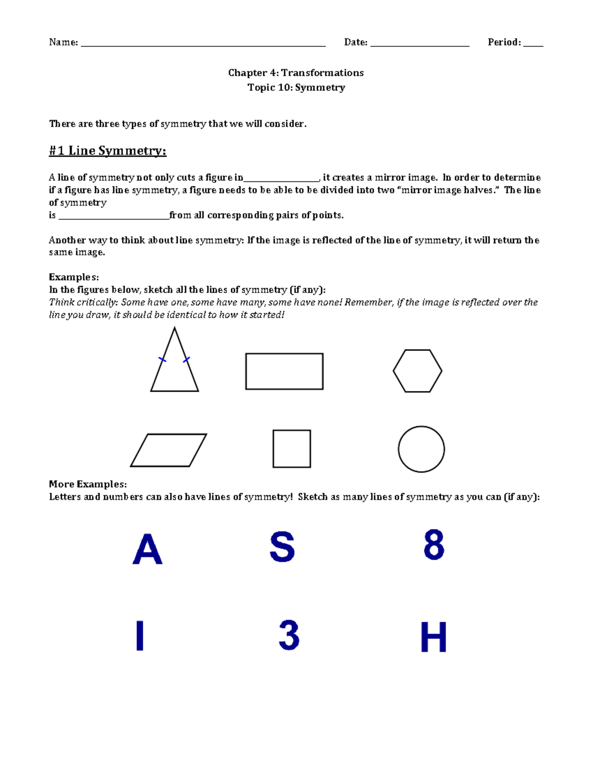 Chapter 4: Transformations - Topic 10: Symmetry Notes - Studocu