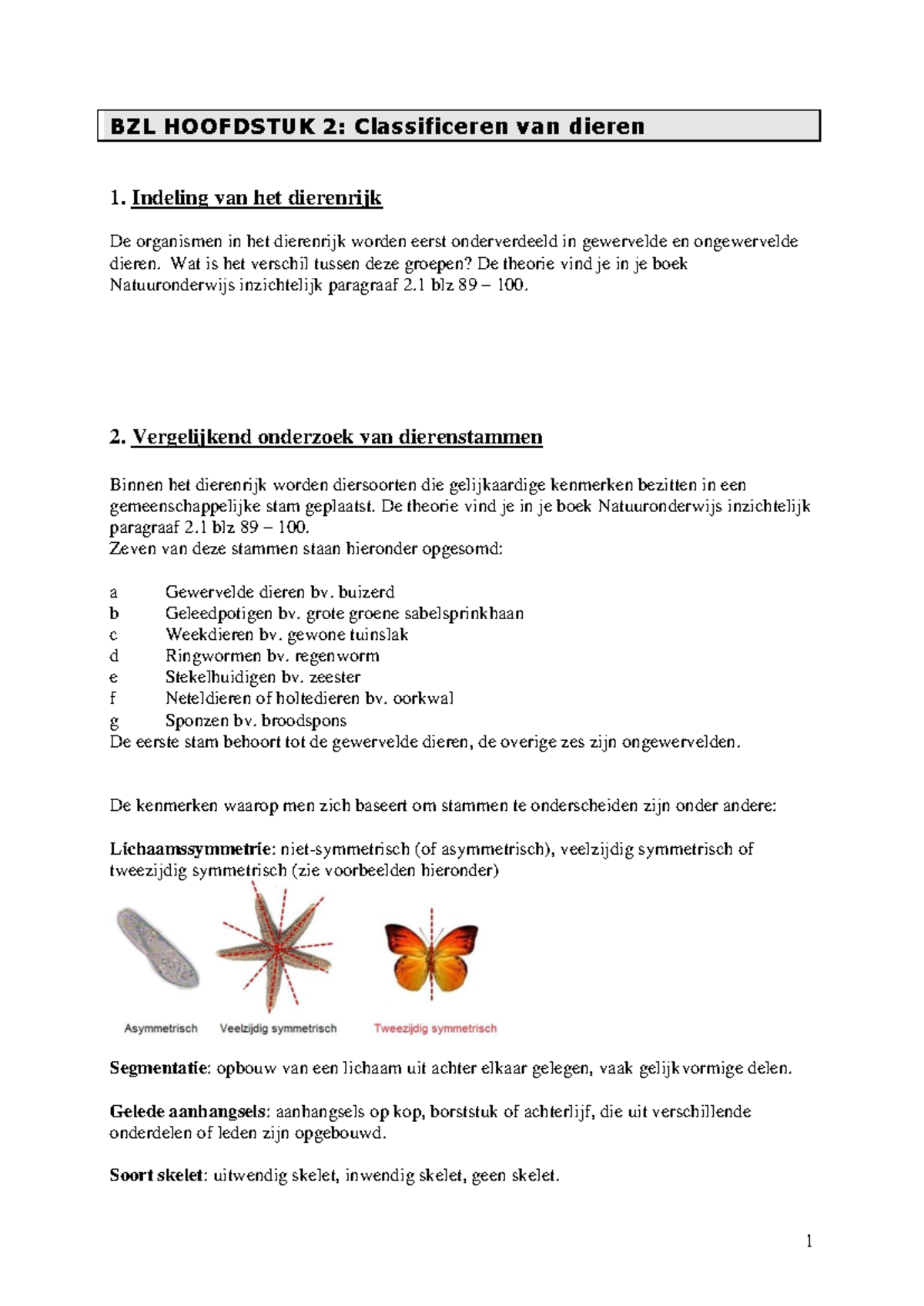 BZL HOOFDSTUK 2: Dieren Classificeren en Vergelijkend Onderzoek ...