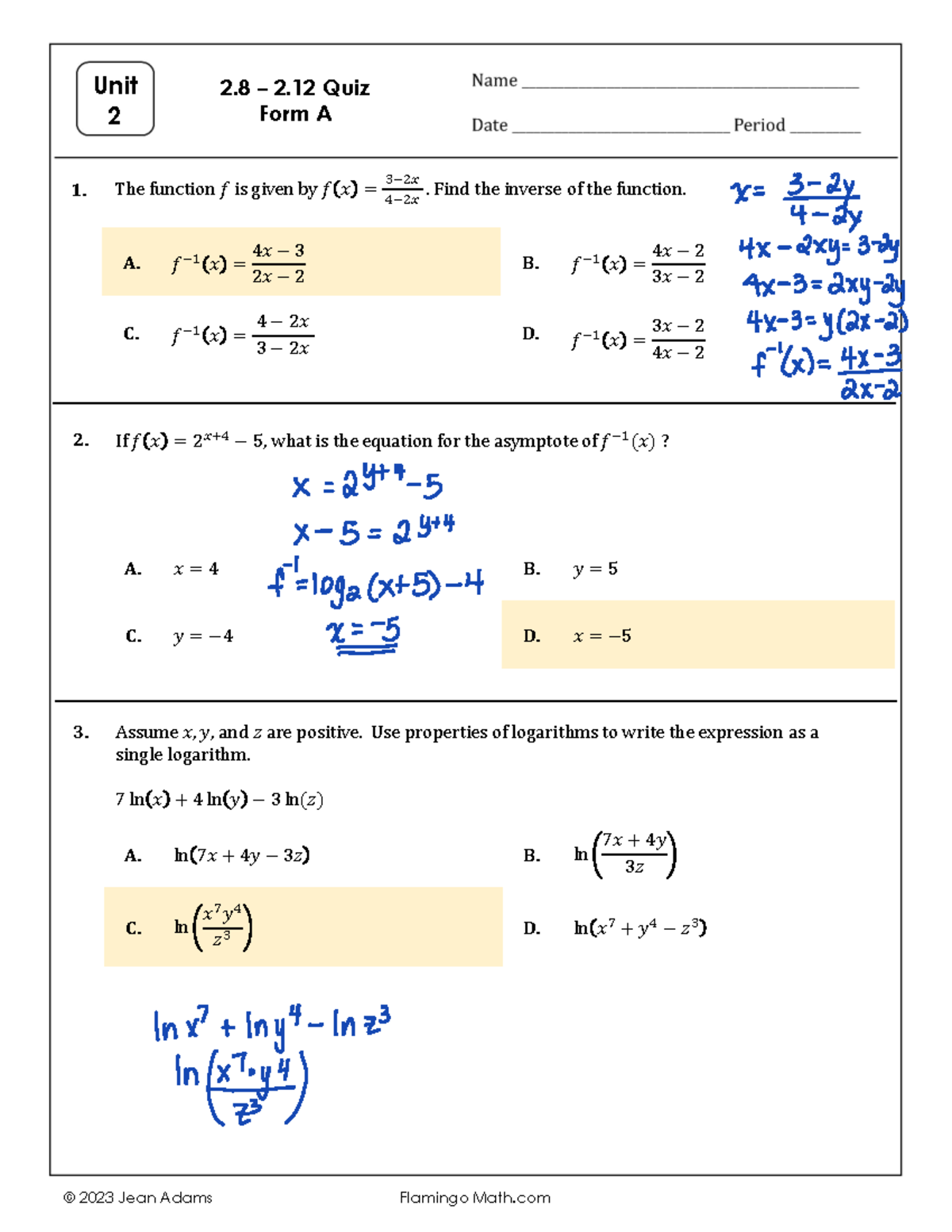 Unit 2 2.8-2.12 Quiz Form A Review Key - Studocu