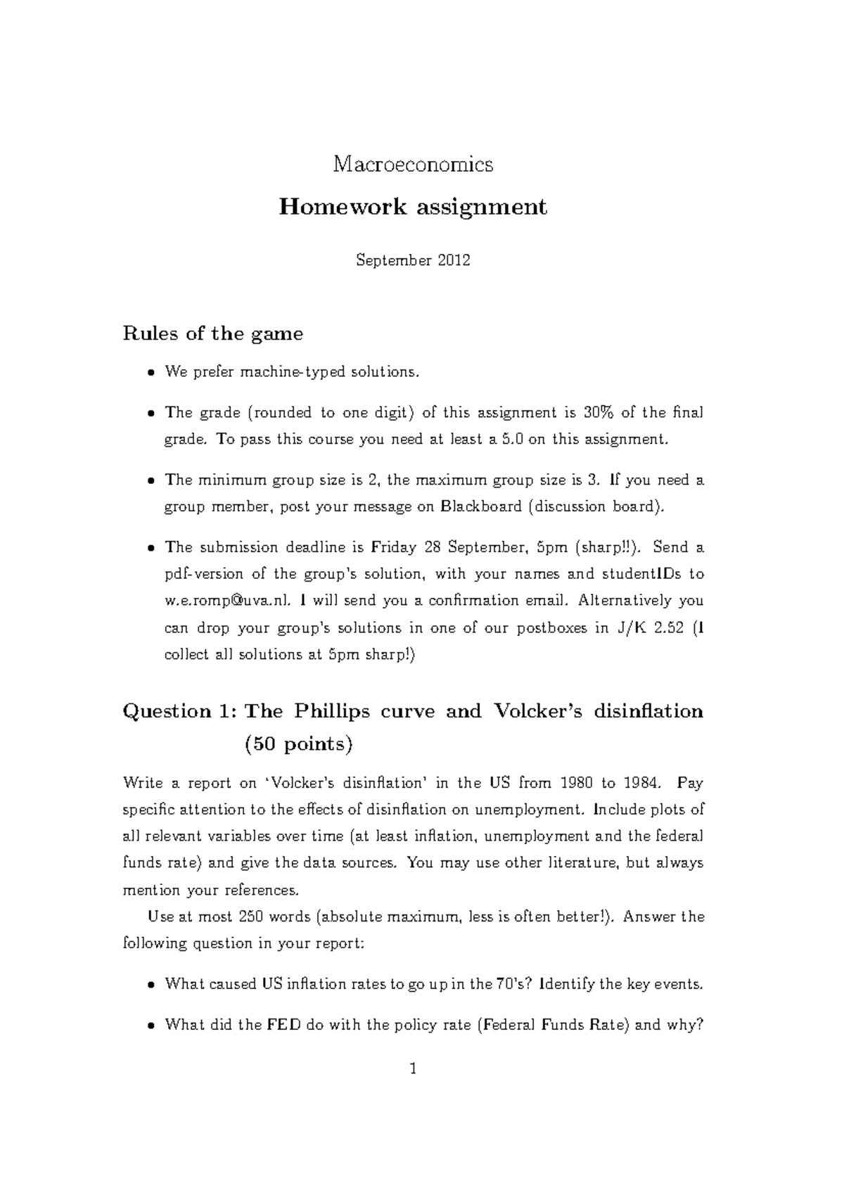 Macroeconomics (ECON 201) Homework Assignment with Detailed Solutions ...