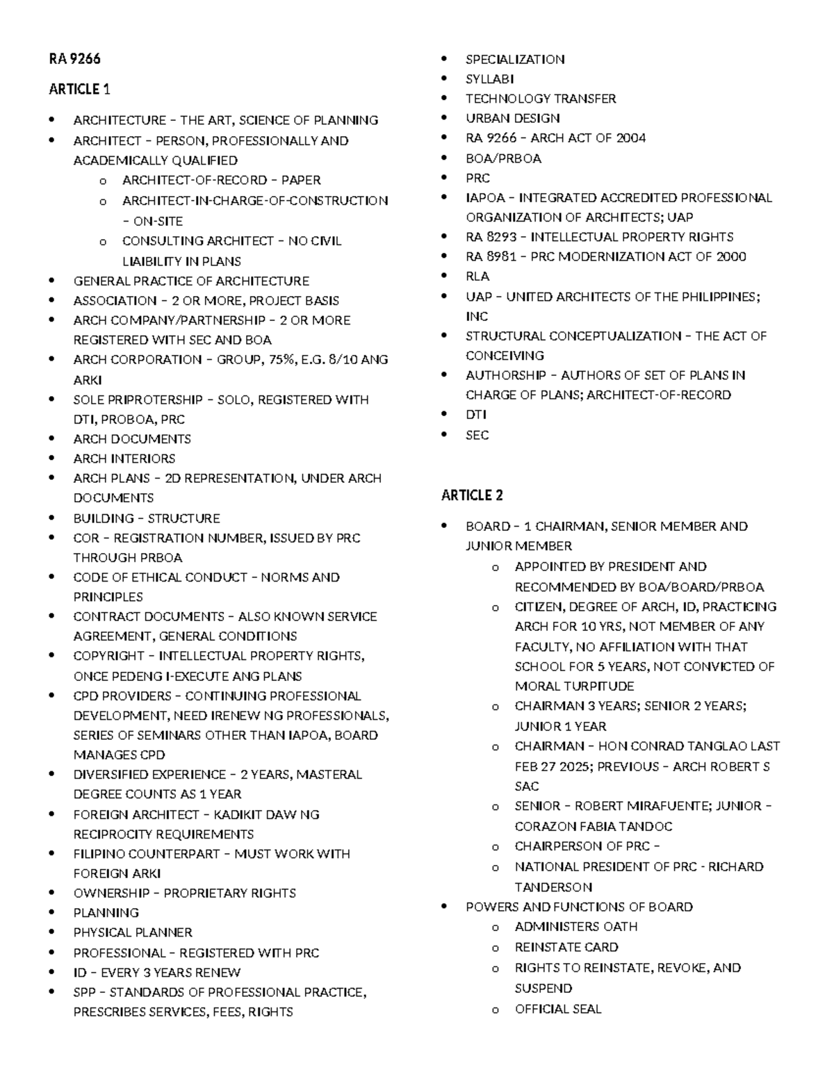 RA 9266 Architecture Reviewer: Comprehensive Guide for PP1 Finals - Studocu