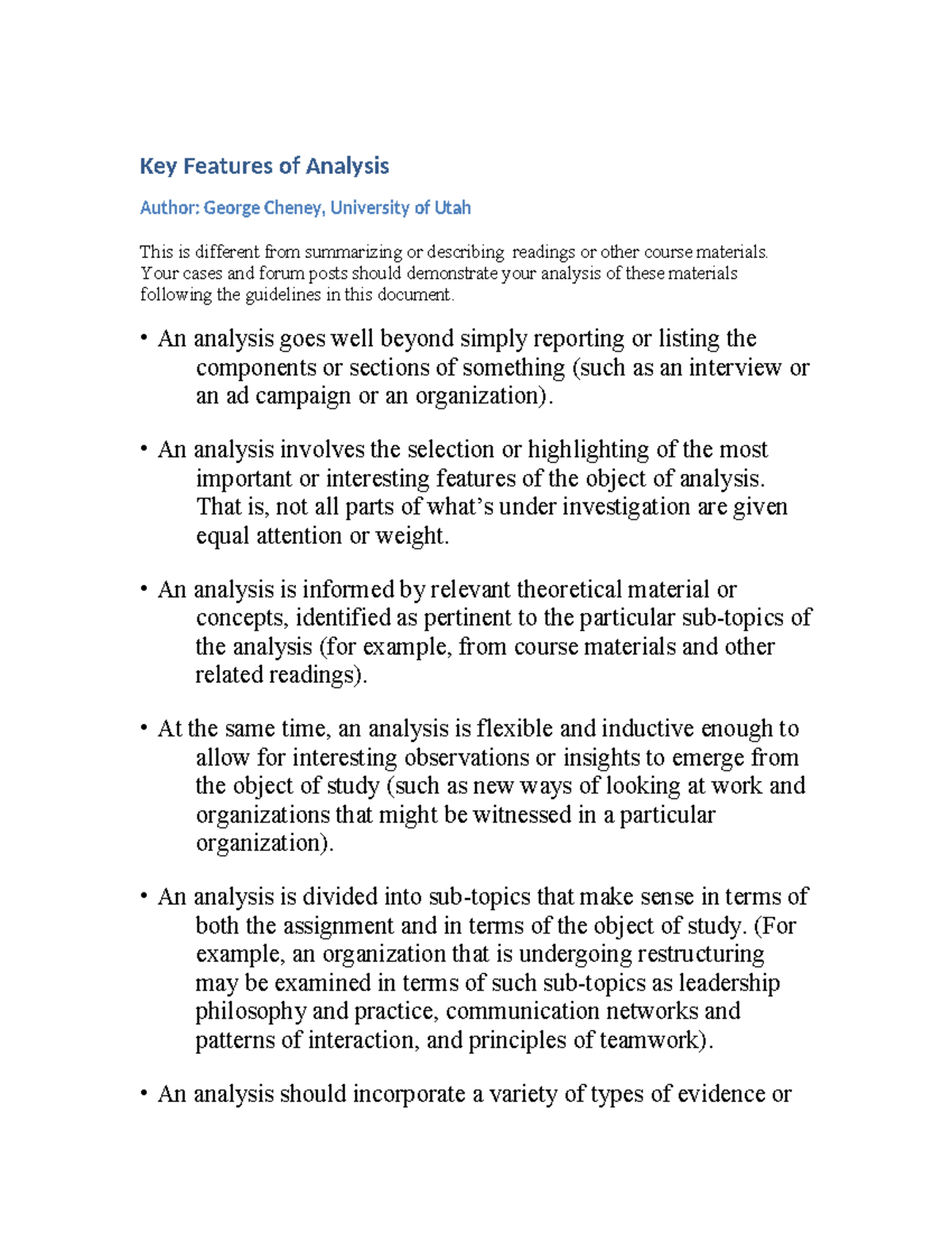 Key Features of Analysis - Key Features of Analysis Author: George ...