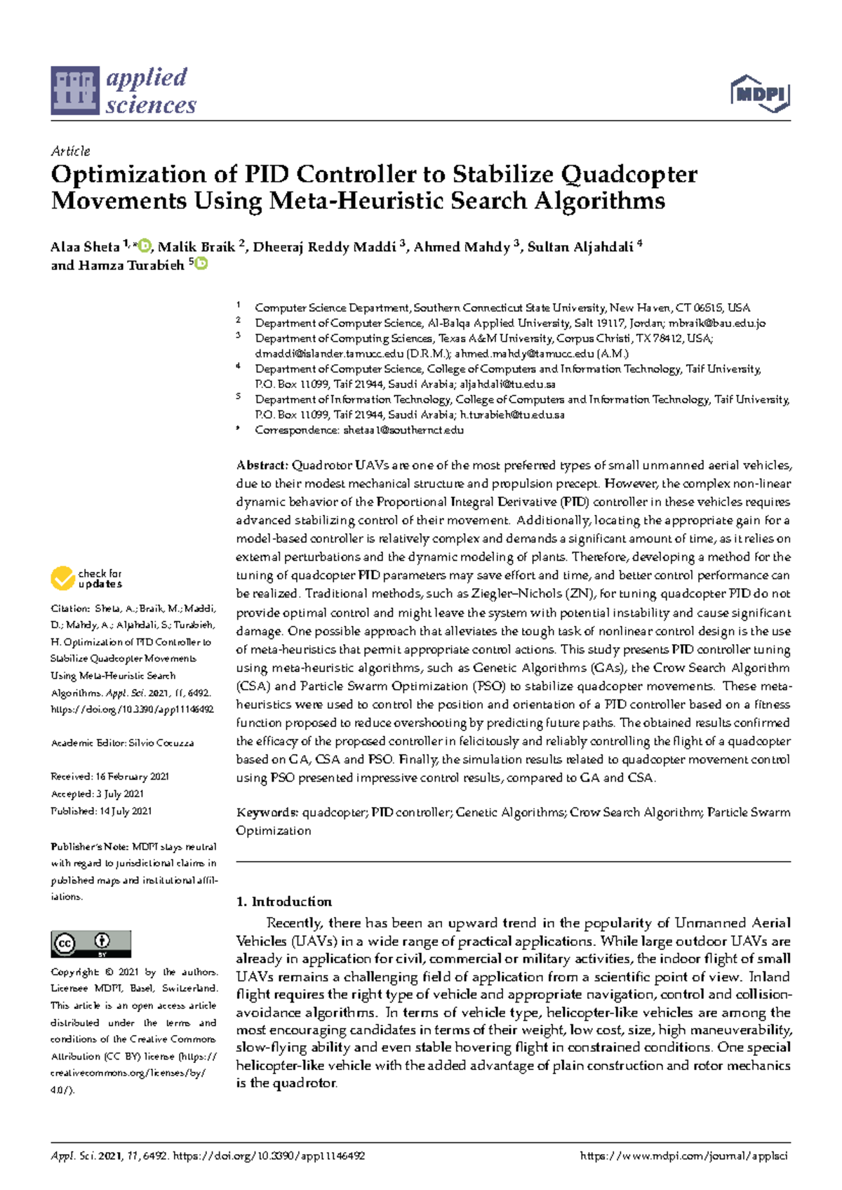 Optimization of PID Controller for Quadcopter Stability Using ...