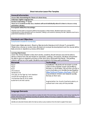 [Solved] Using the attached Direct Instruction Lesson Plan Template ...