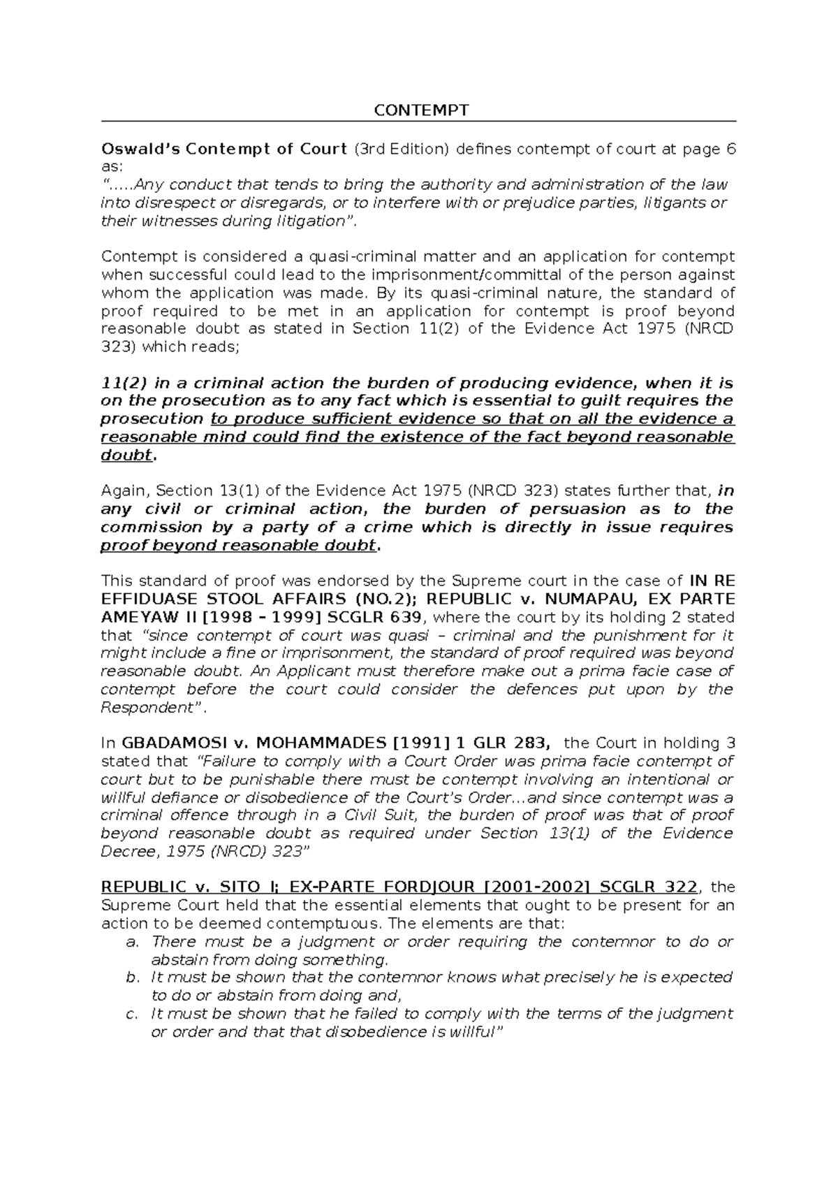Contempt of Court: Legal Foundations and Case Analyses (LAW 101) - Studocu