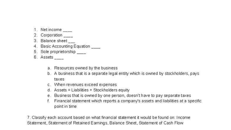 Chapter 1-2 Review: Basic Accounting Concepts & Financial Statements (8 ...