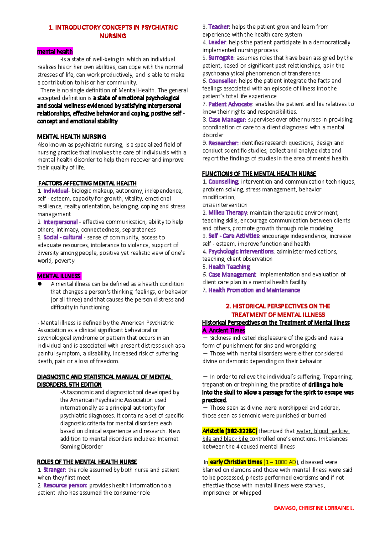 CFE20 Final Exam Review: Introductory Concepts in Psychiatric Nursing ...