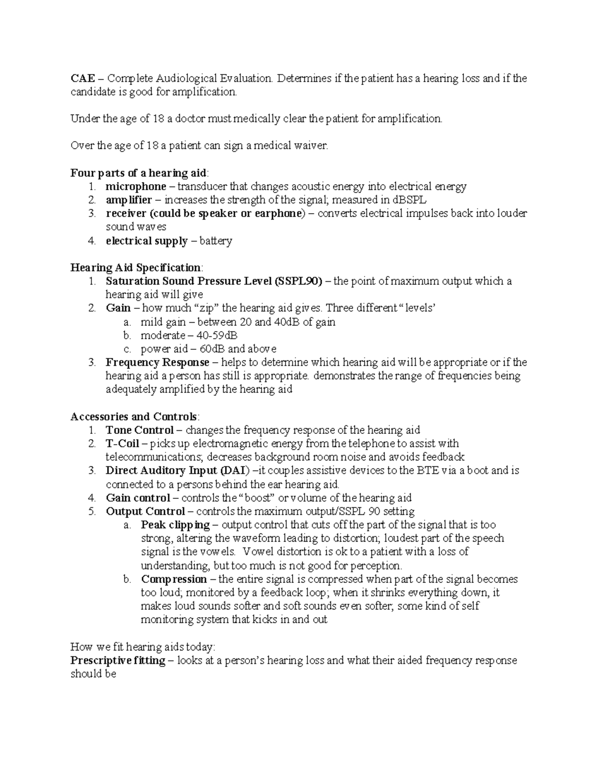 CAE Hearing Aids Glossary: Key Terms & Specifications - Studocu