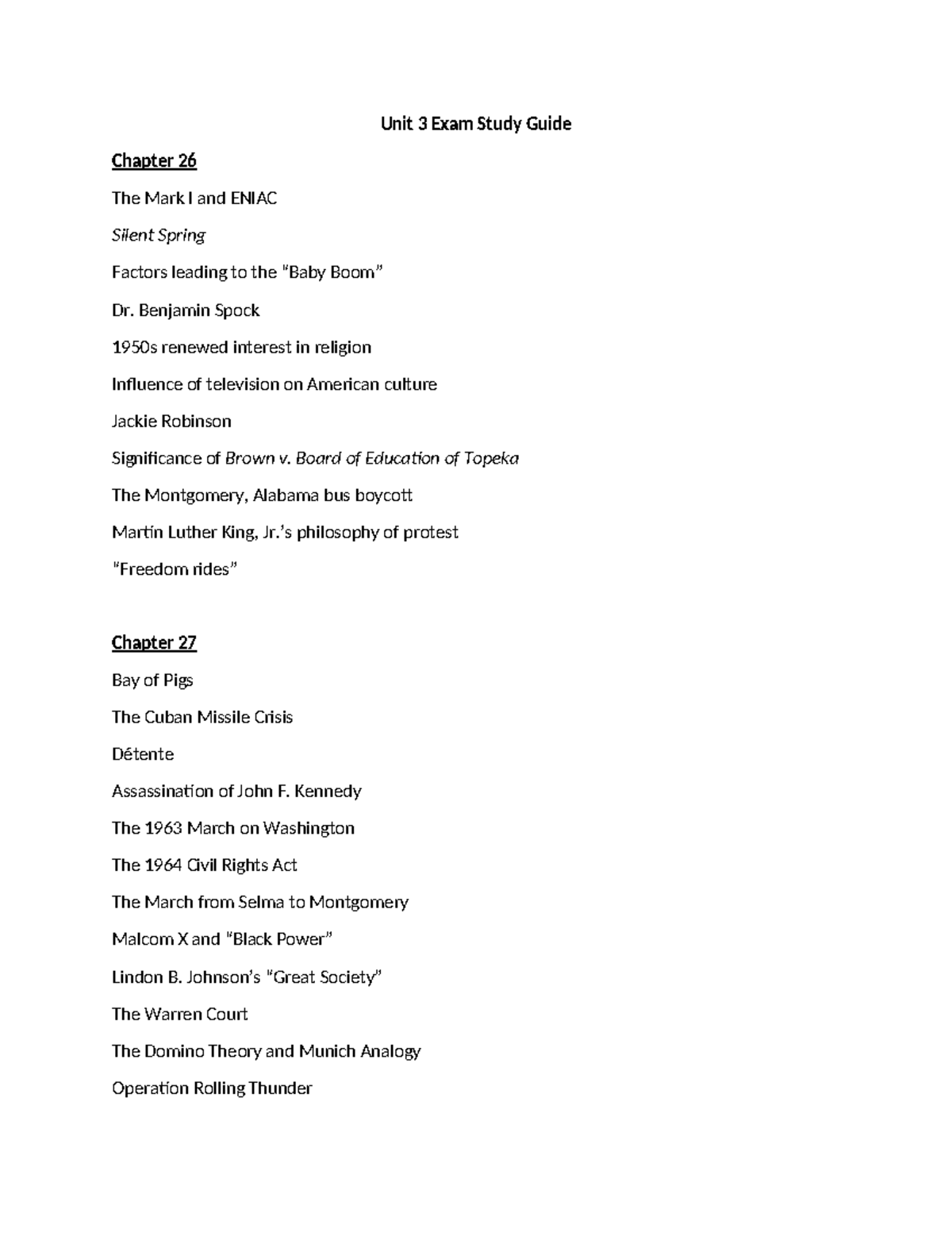 Unit 3 Exam Study Guide: Key Topics from Chapters 26-30 - Unit 3 Exam ...