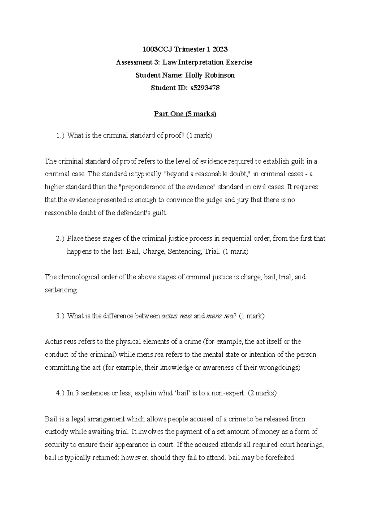 1003CCJ Law Interpretation Exercise - Assessment 3 Guide - Studocu