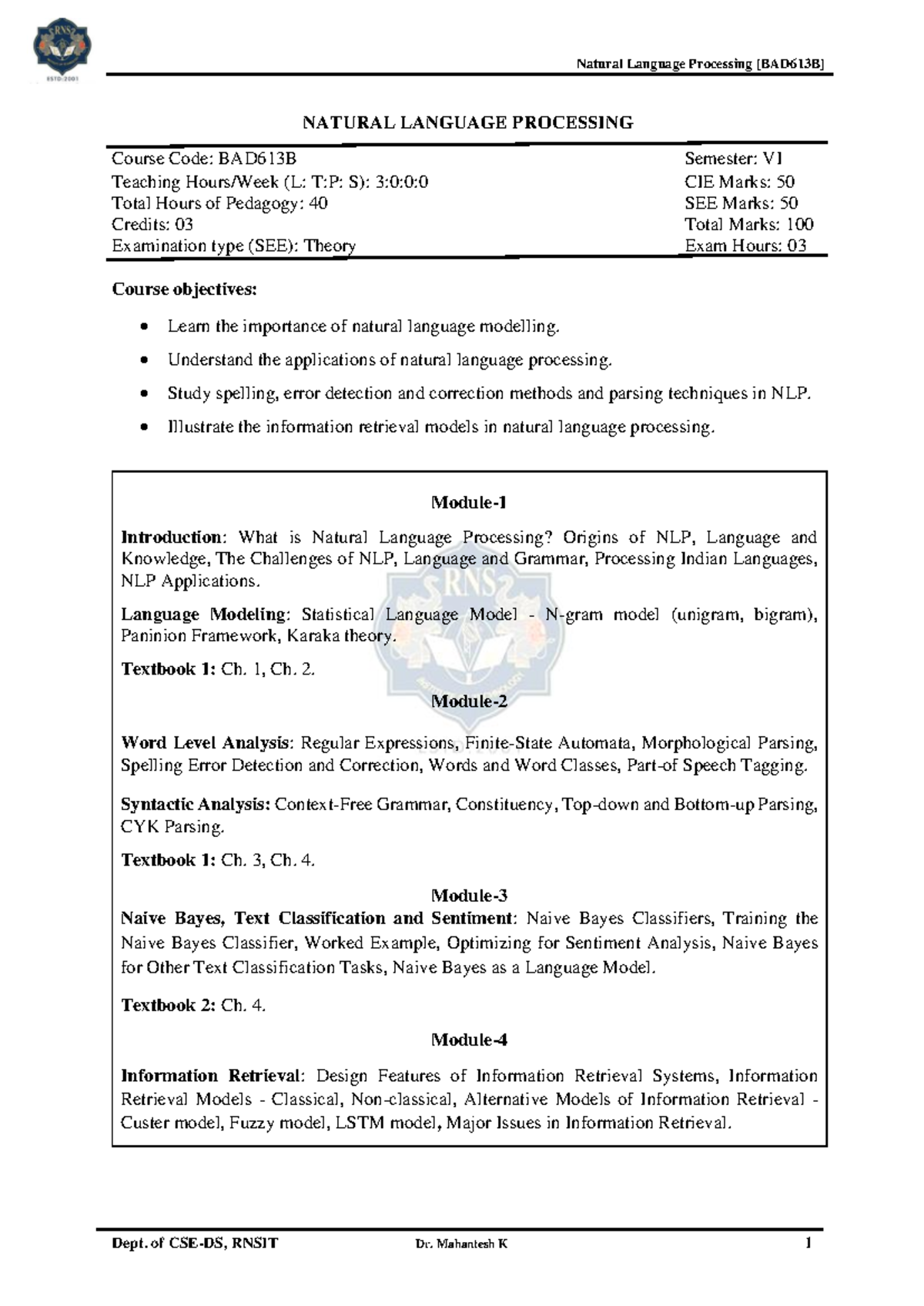 Module 1: NLP Overview and Key Concepts - BAD613B Notes - Studocu