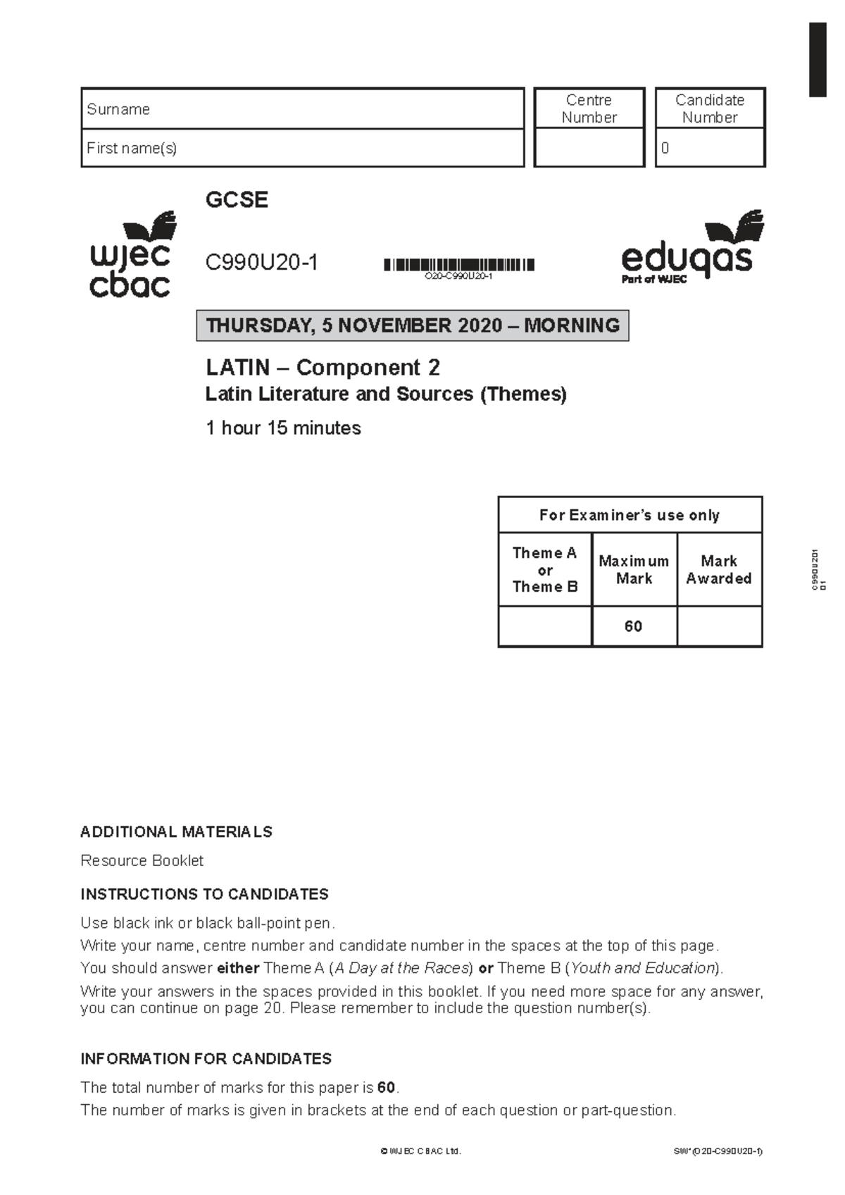 GCSE Latin Component 2 Literature Exam - Themes A & B Notes - Studocu
