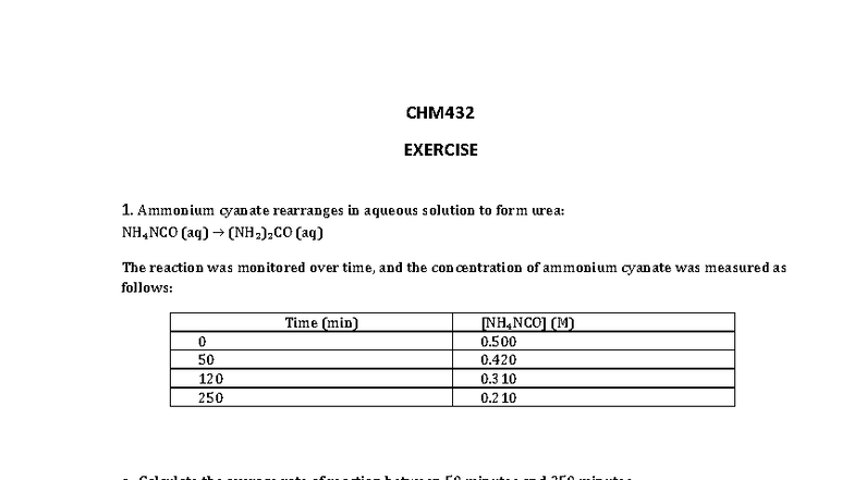 CHM432 Revision: Chemical Kinetics Exercises and Past Year Problems ...