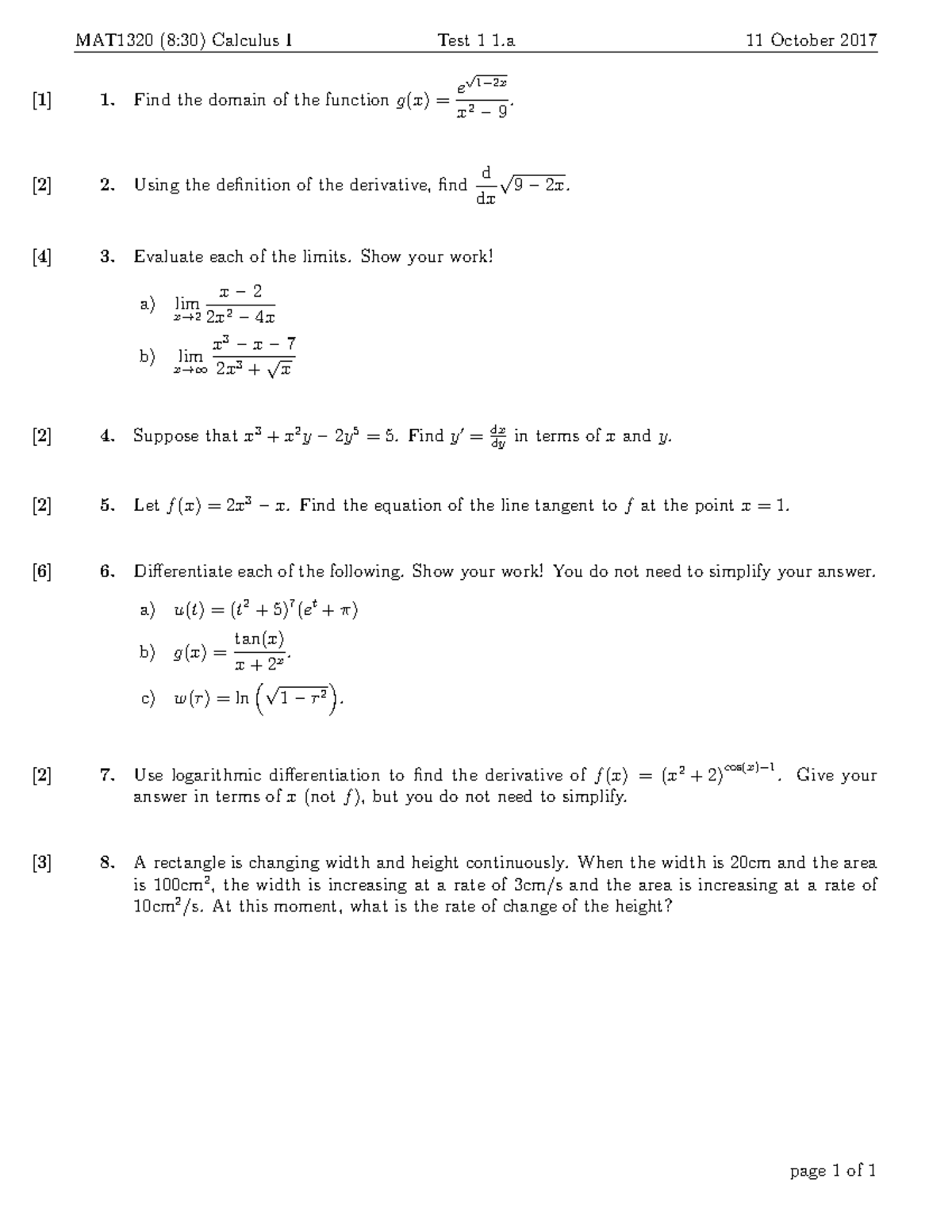 MAT1320 Midterm Exam 1 Questions and Solutions - 2017 - Studocu