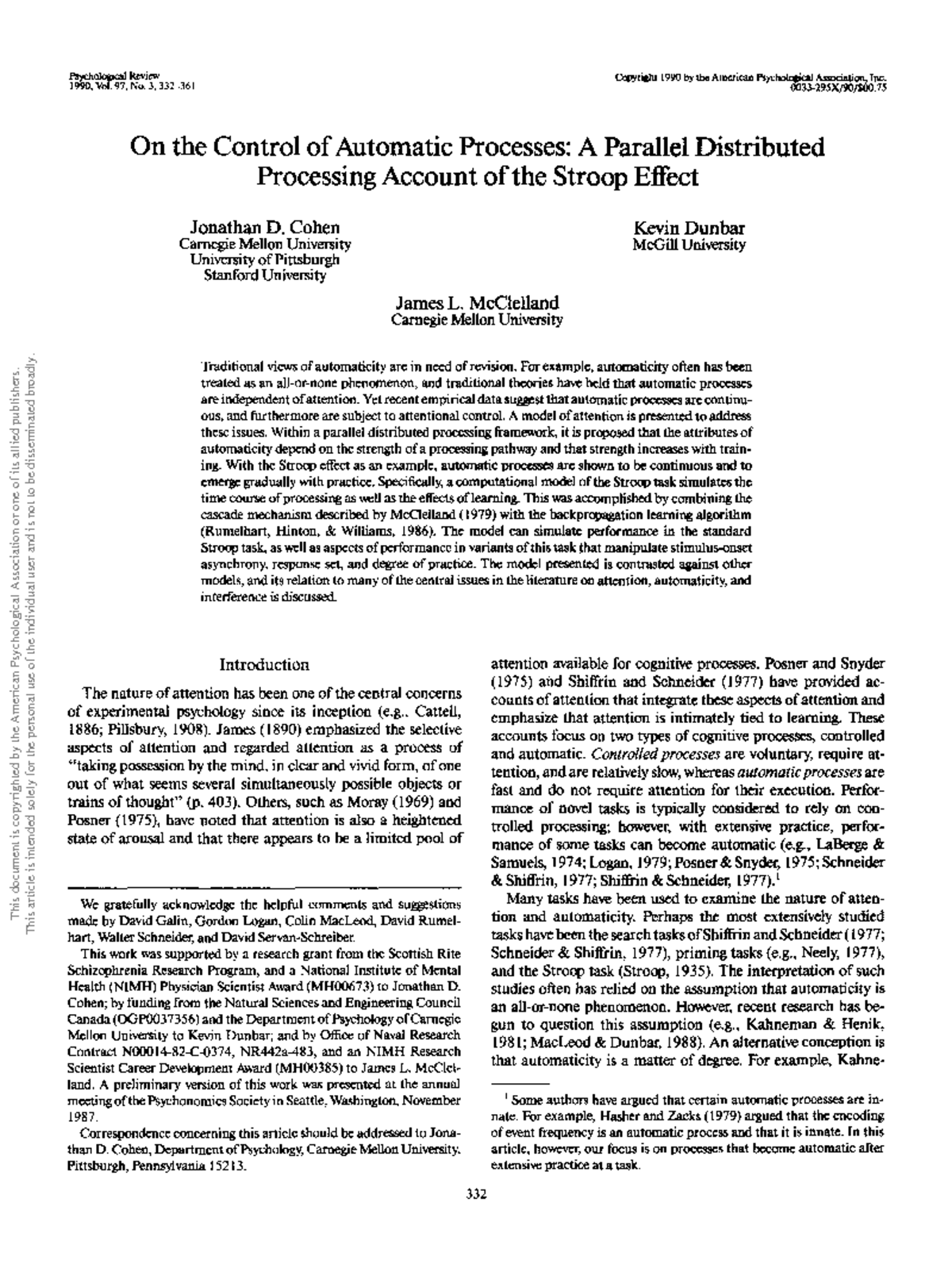 On the Control of Automatic Processes: A Parallel Distributed ...