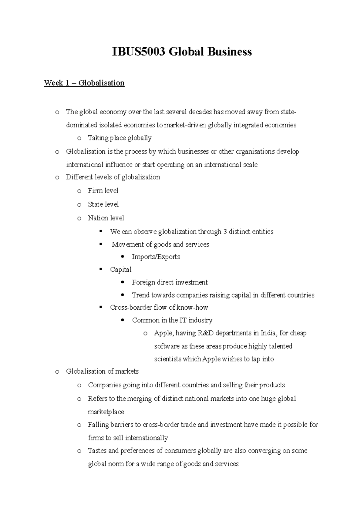 IBUS5003 Week 1 - Understanding Globalisation and its Impact on ...