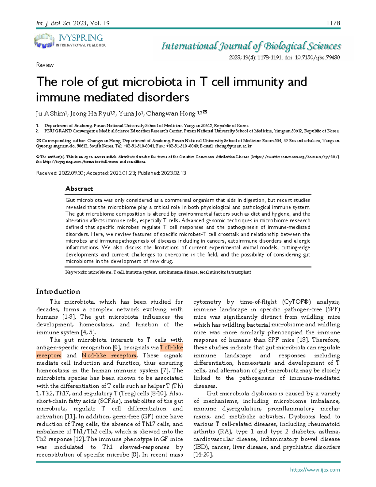 The Role of Gut Microbiota in T Cell Immunity and Immune Disorders (Int ...