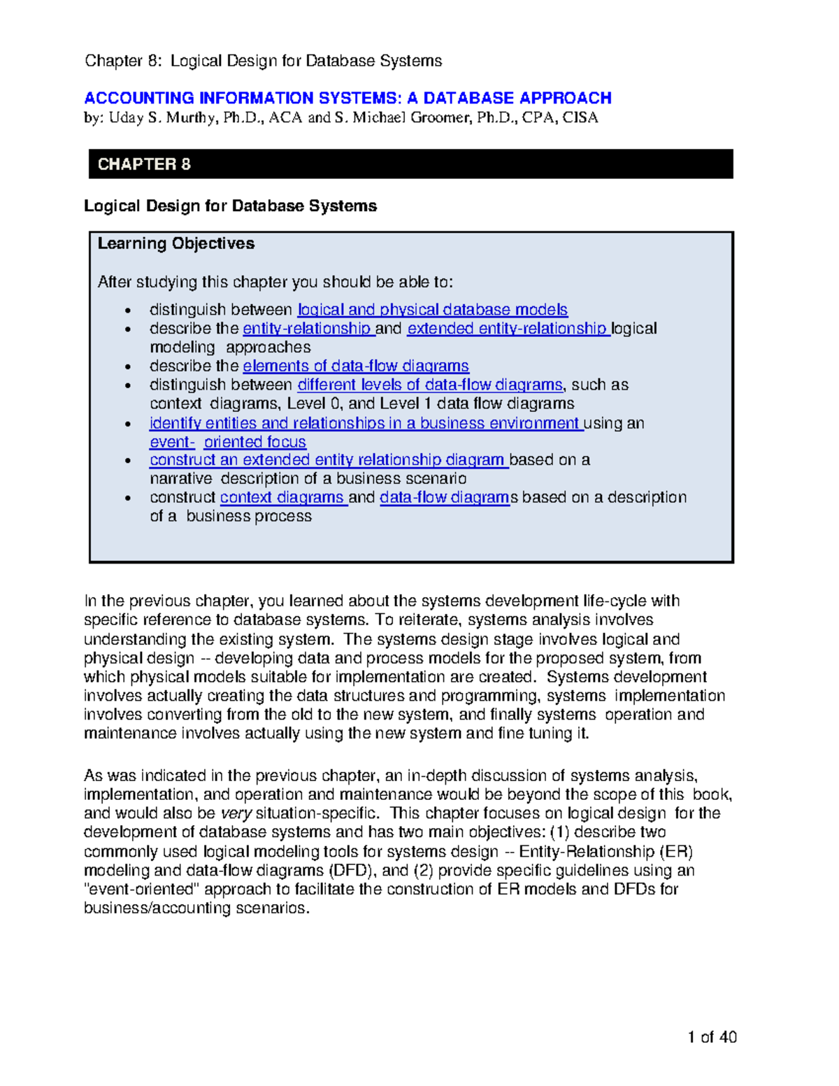 Chapter 8: Logical Design for Database Systems in Accounting ...