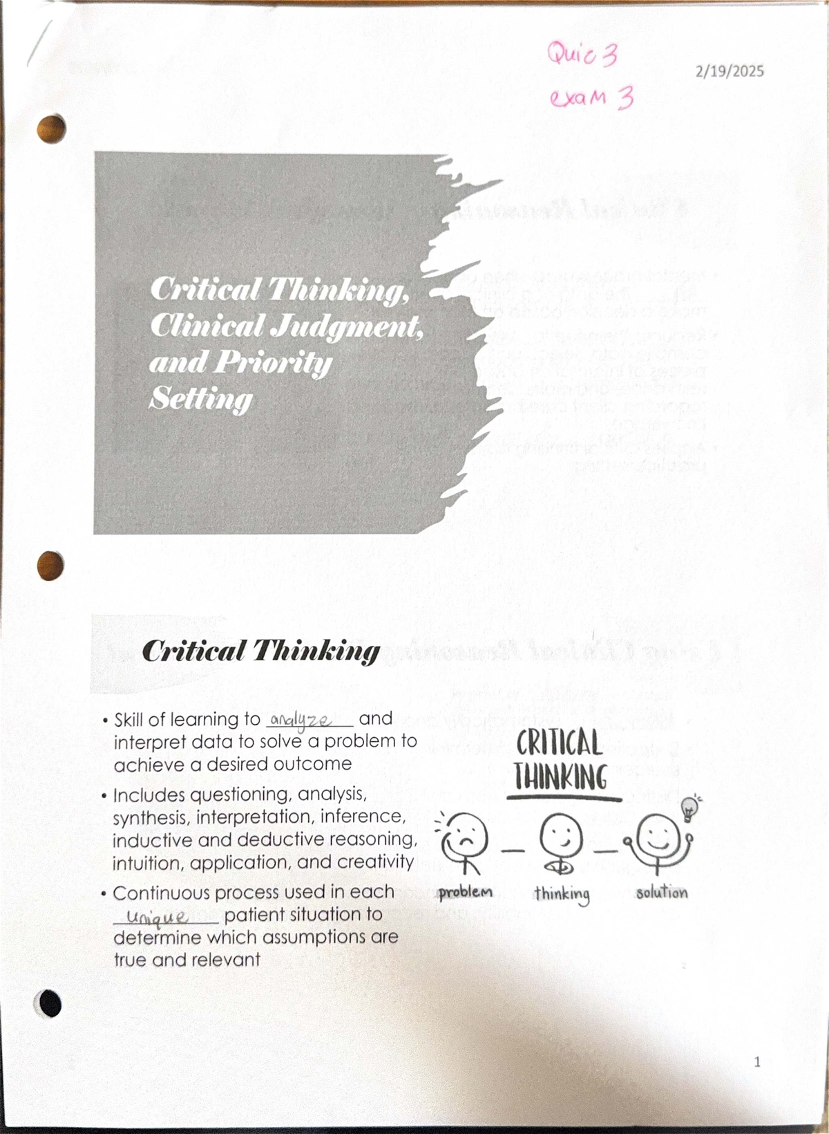 Final Exam Review Notes for Course XYZ123: Critical Thinking & Clinical ...
