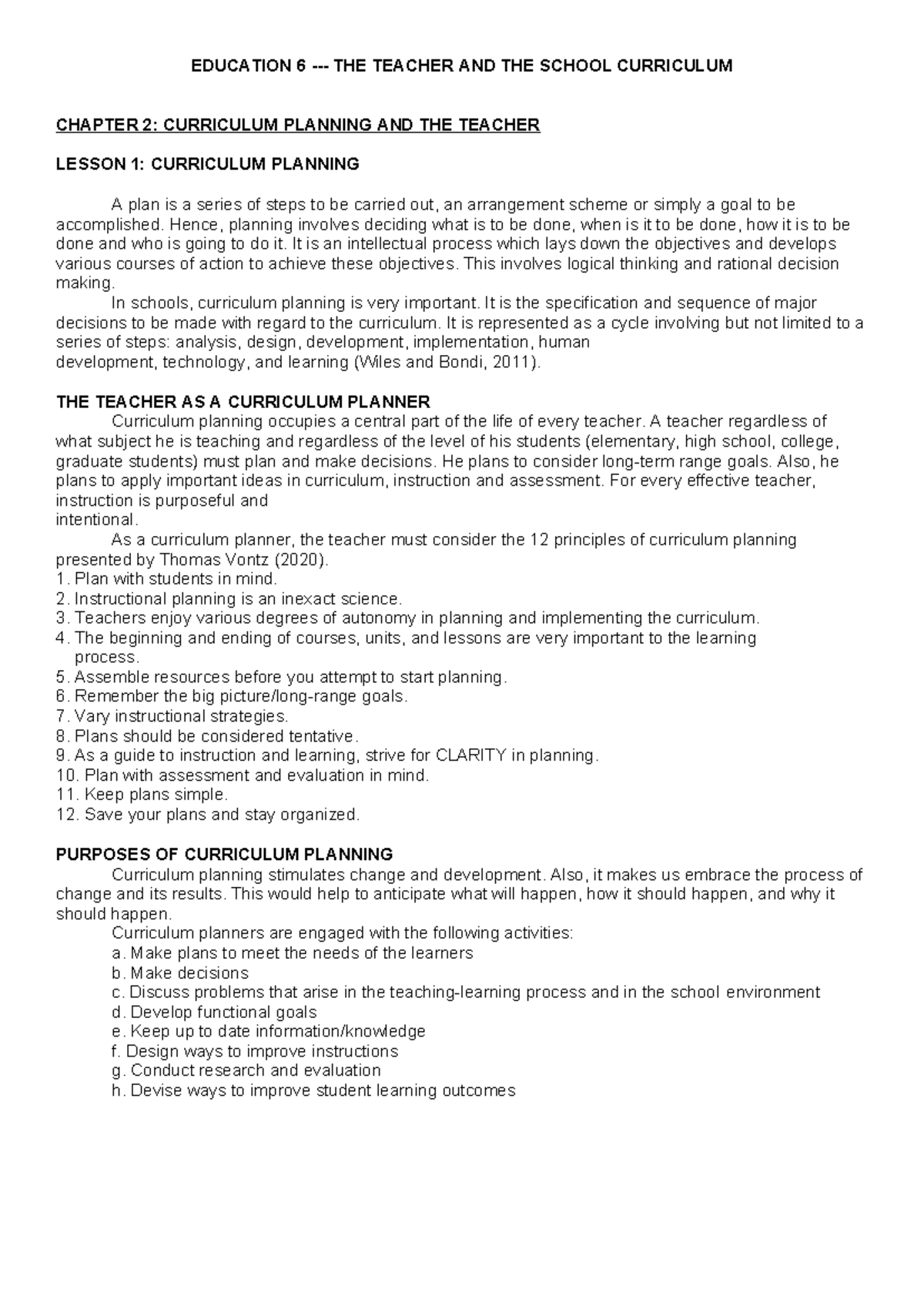 EDUC 6 Chapter 2: Curriculum Planning and Teacher's Role in Education ...