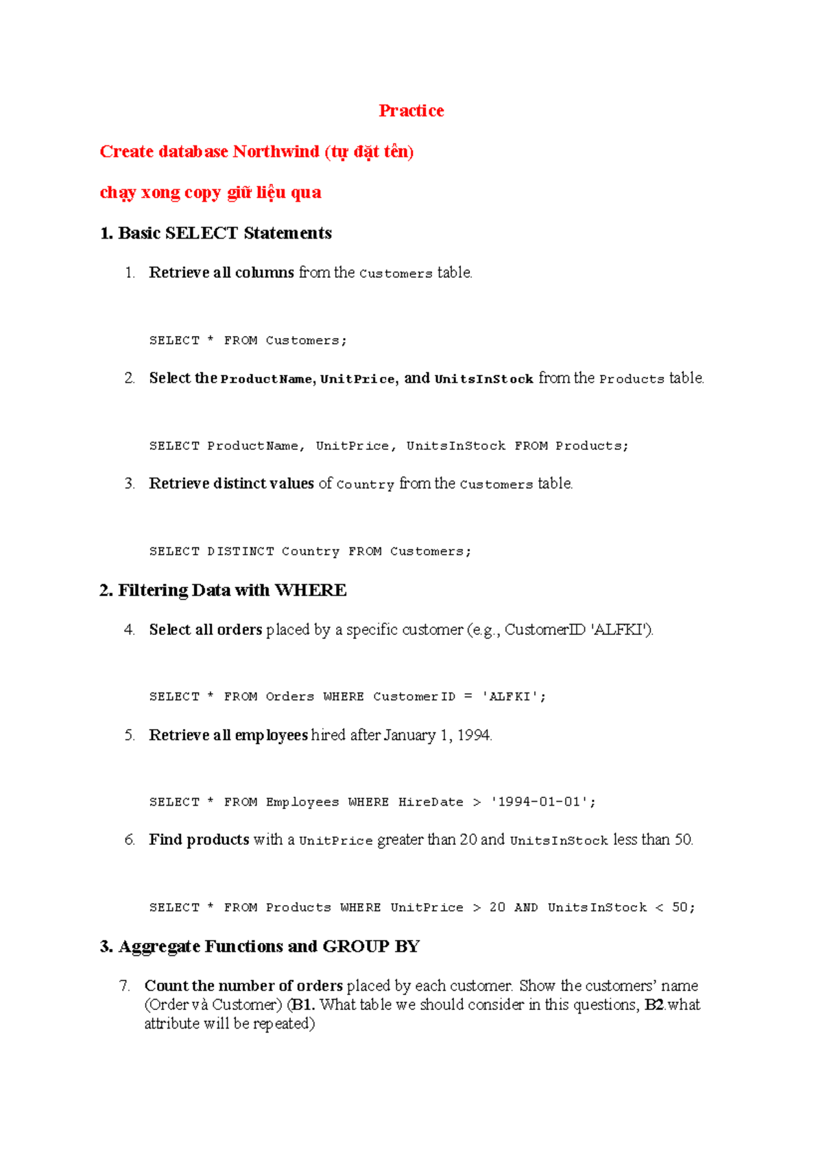SQL Practice Exercise: 30 Exercises for SQL Learners (CS101) - Studocu