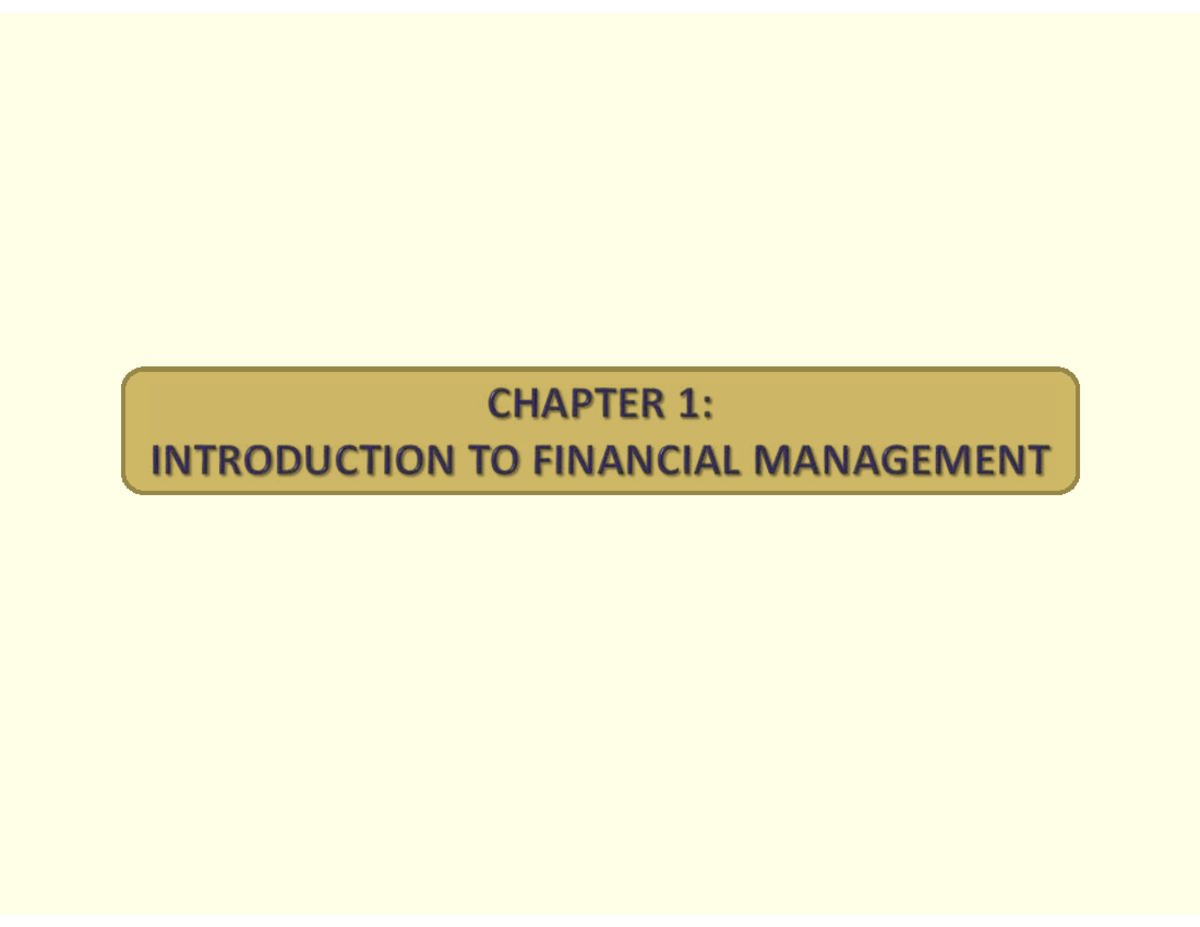 Chapter 1: Introduction to Financial Management - Studocu