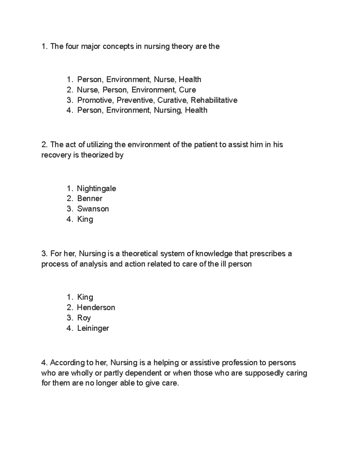 PNLE 1: Key Concepts and Theories in Nursing Practice - Studocu