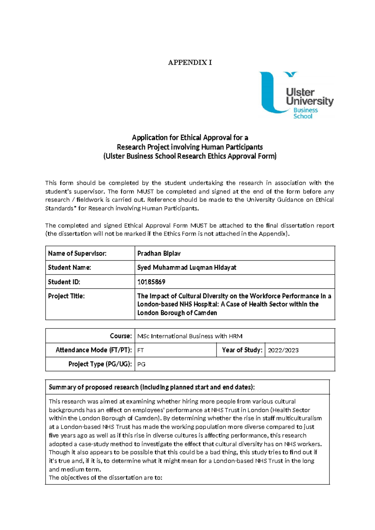 UU Ethical Approval Form for Cultural Diversity Research in NHS - Studocu