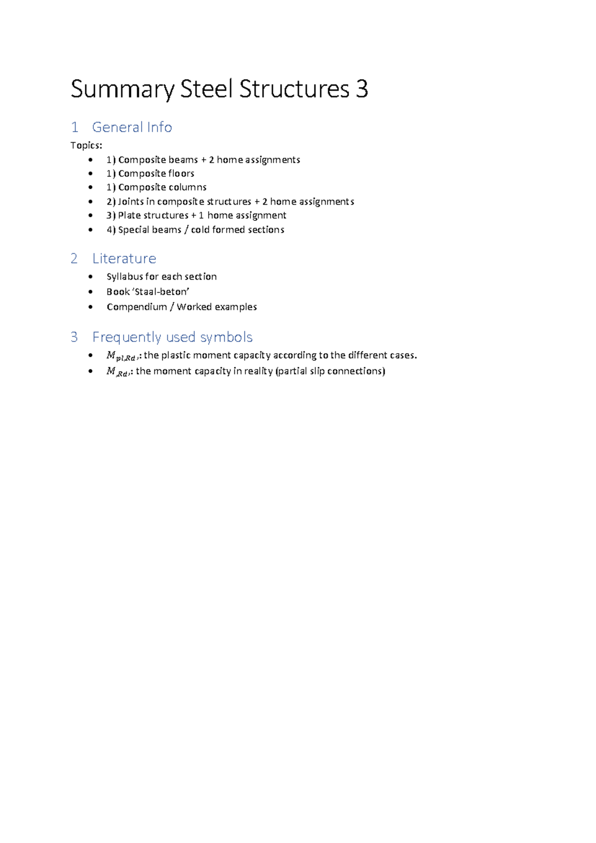 Summary of Steel Structures (ST3) - Key Concepts and Lectures - Studeersnel