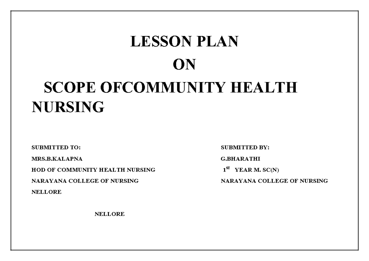 Lesson Plan on Scope of Community Health Nursing (1st Year M.Sc(N)) - Document Preview
